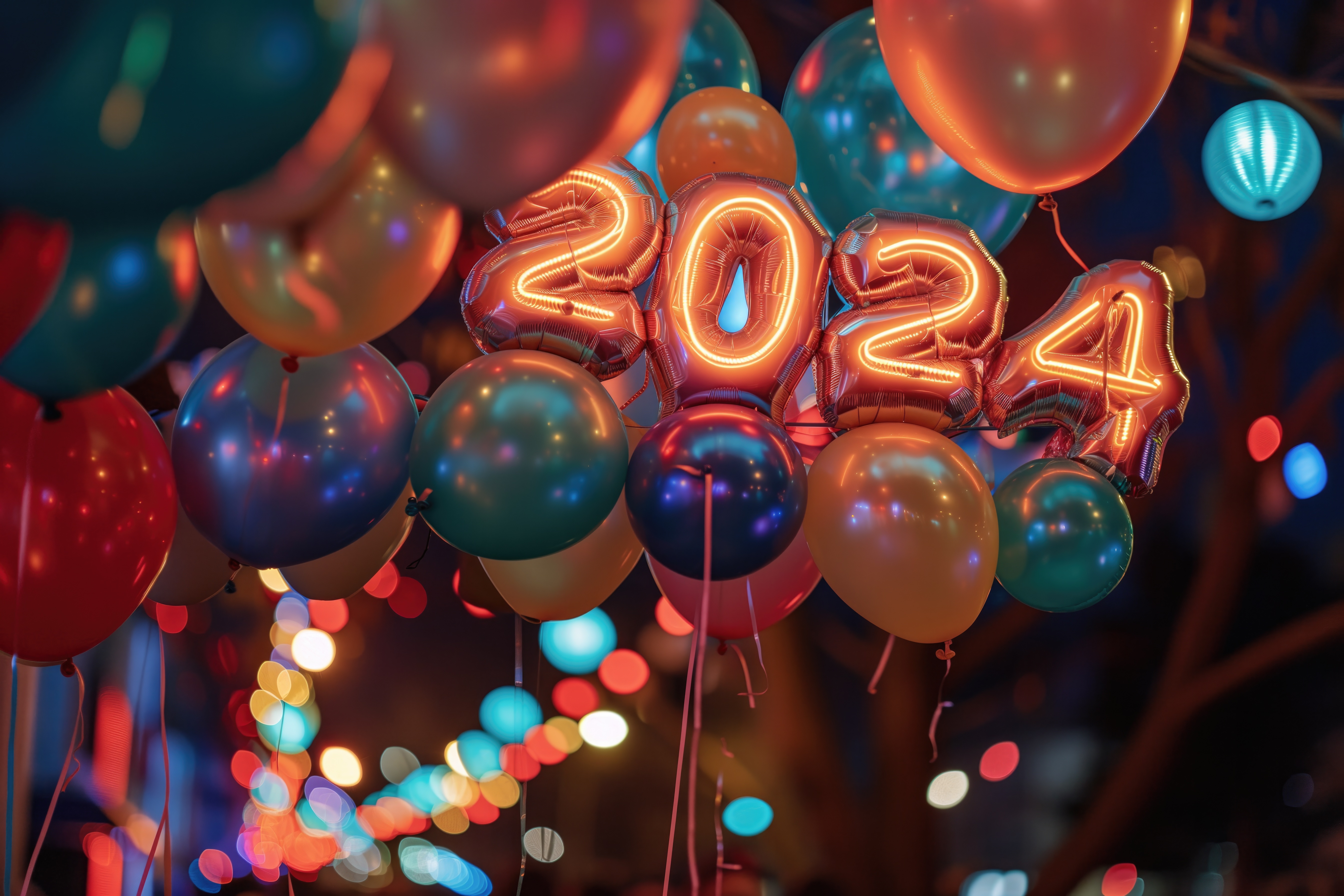 2024 Happy New Year Celebration Party Balloons Free Stock Photo