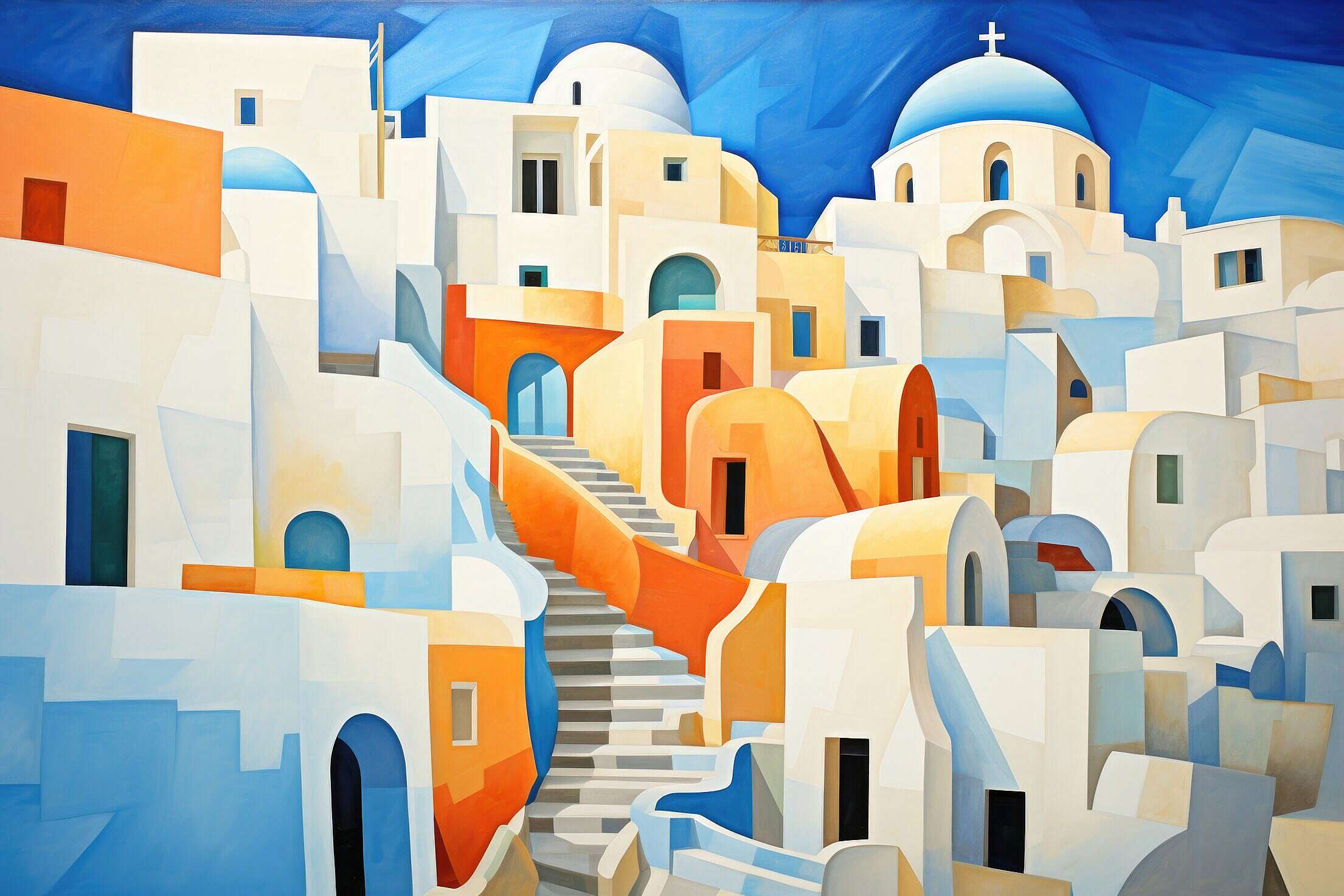 Abstract Painting Of Santorini In Greece Free Stock Photo 