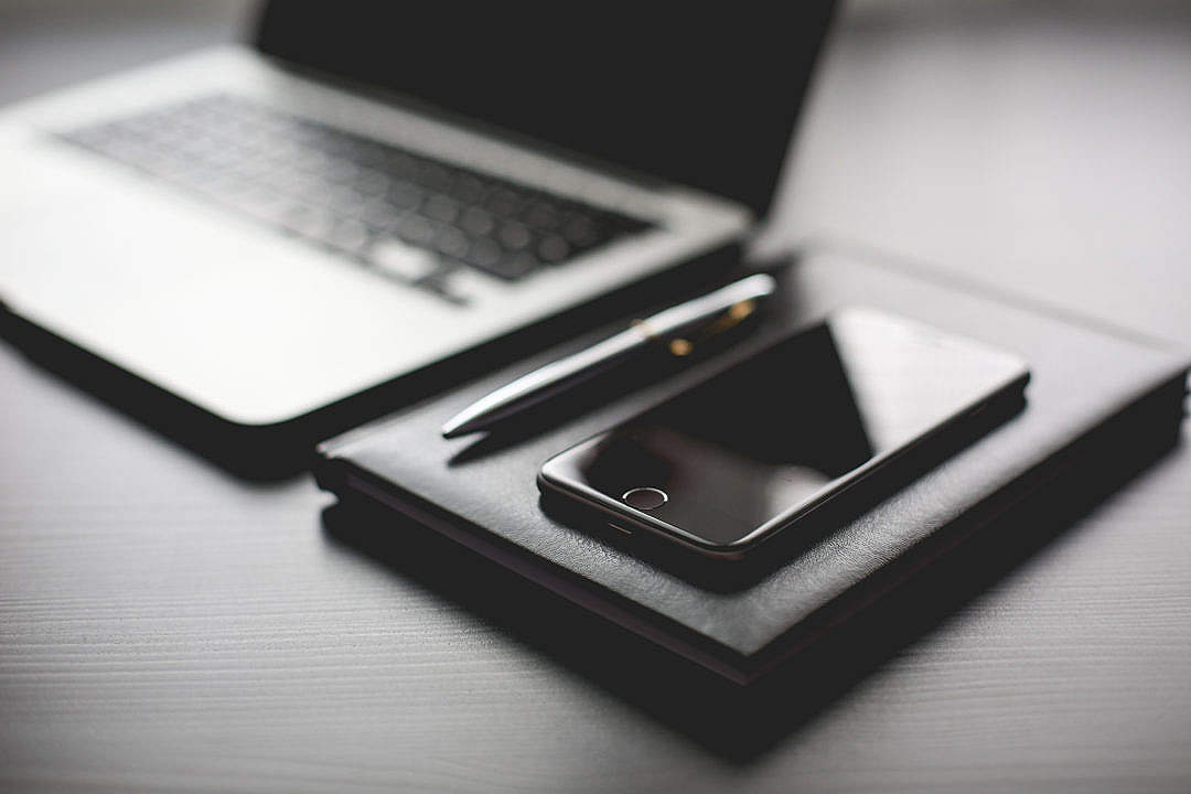 Download All Black Working Setup: Diary and iPhone FREE Stock Photo