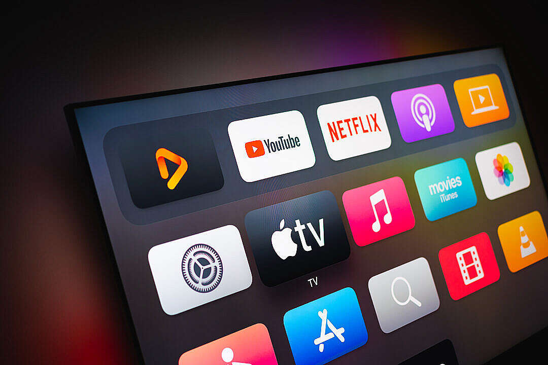 Download Apple TV Apps on a Big Screen Television FREE Stock Photo