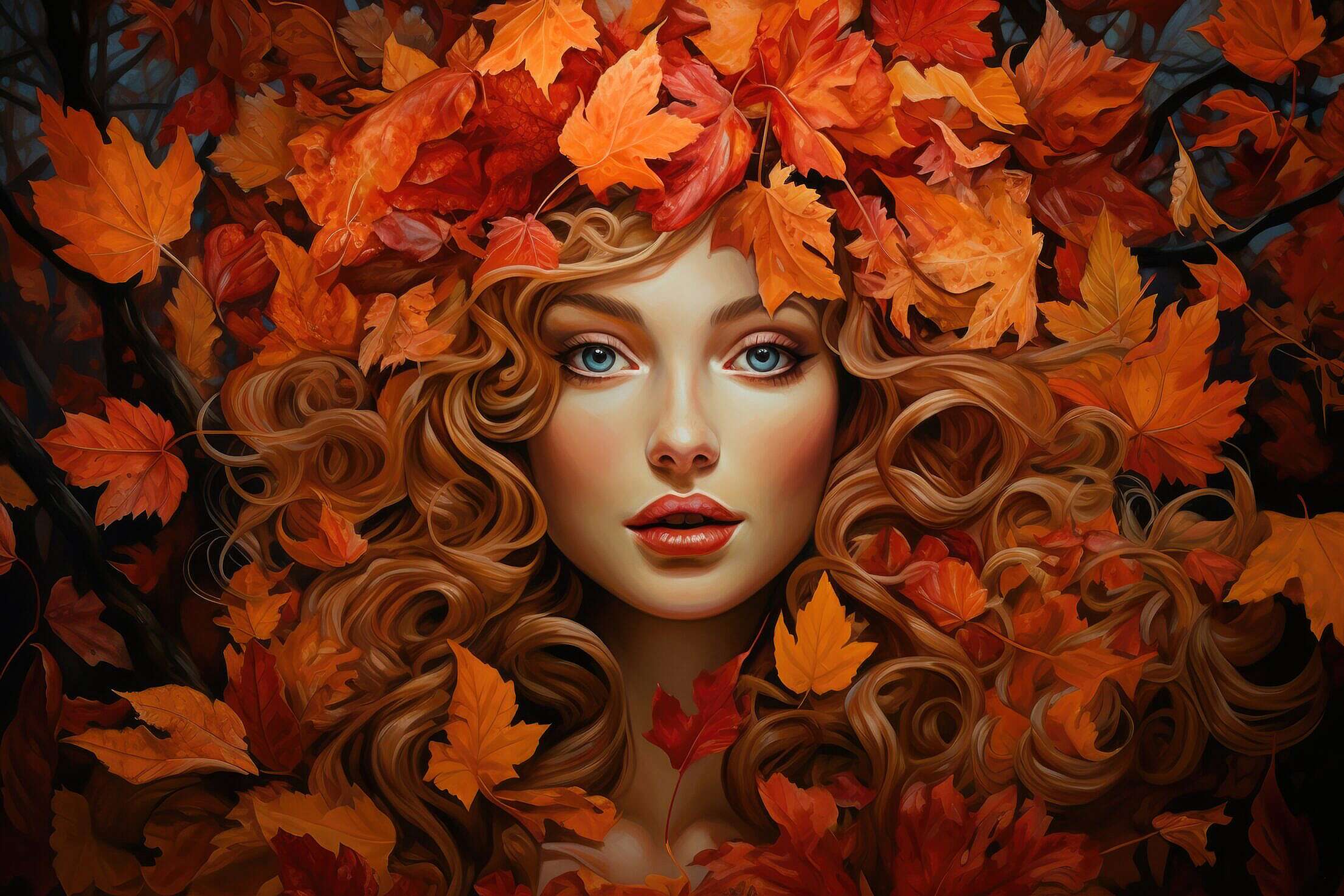 Autumn Beauty Woman in Brown Fall Leaves Free Stock Photo | picjumbo