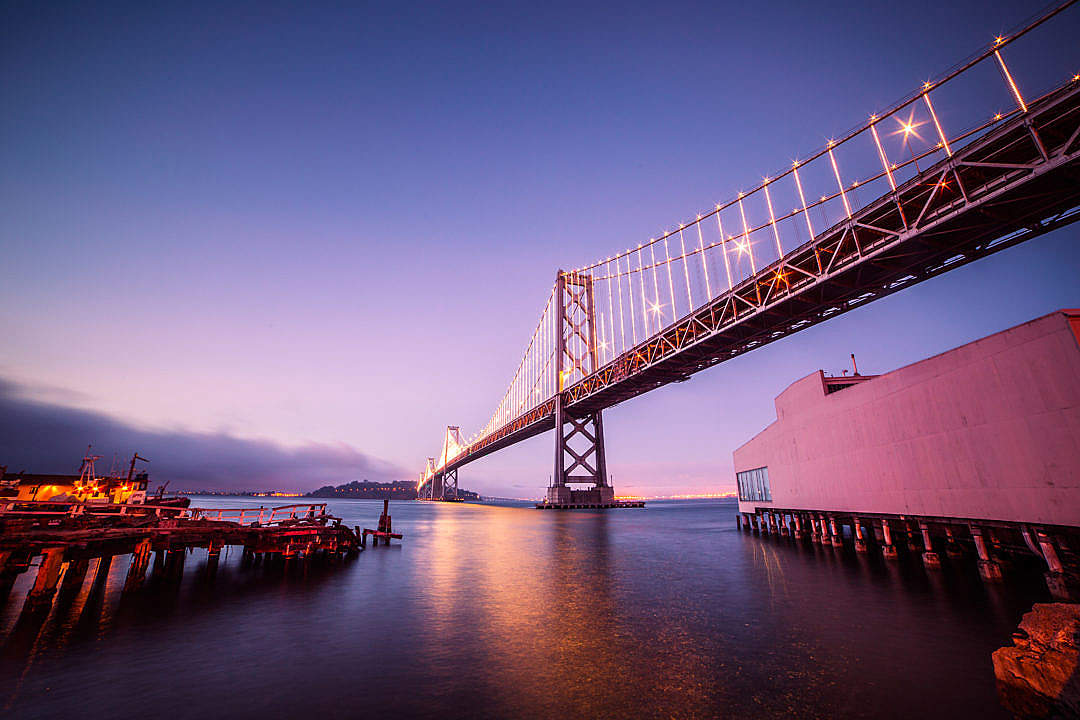 Download Bay Bridge with Treasure Island in San Francisco At Night FREE Stock Photo