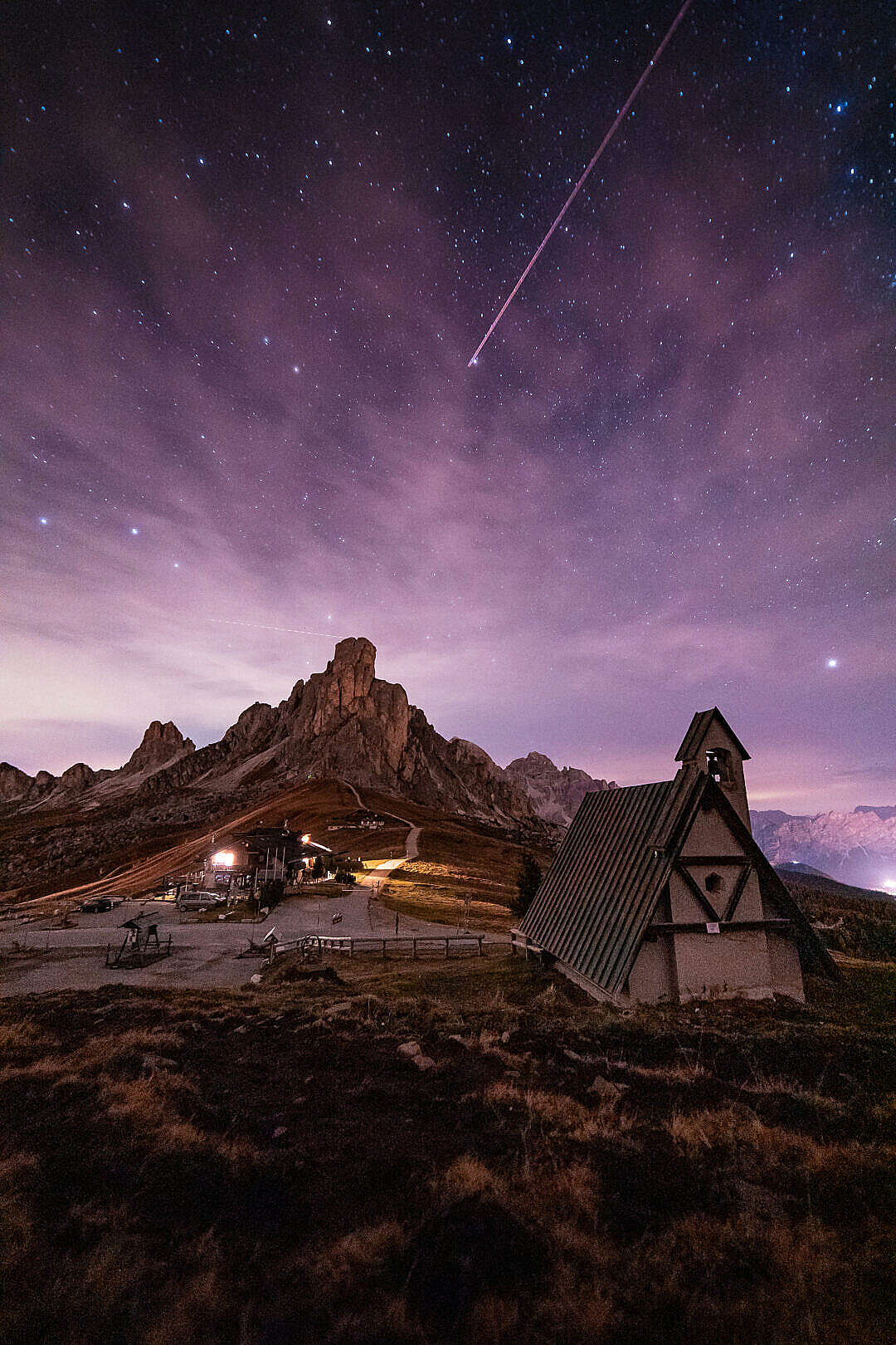 Download Beautiful Night View of Mountain La Gusela in Dolomites, Italy FREE Stock Photo