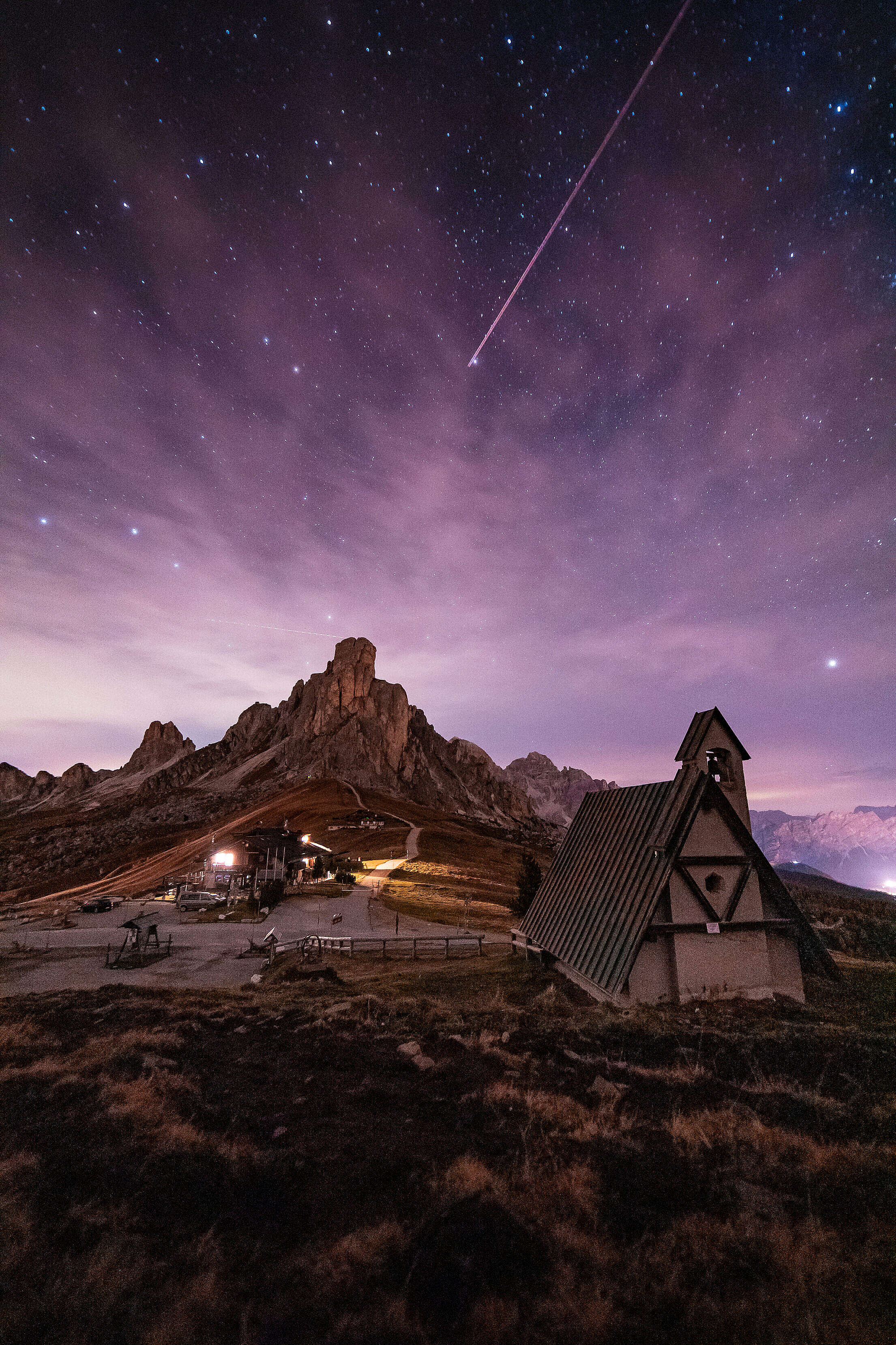 Beautiful Night View of Mountain La Gusela in Dolomites, Italy Free Stock Photo
