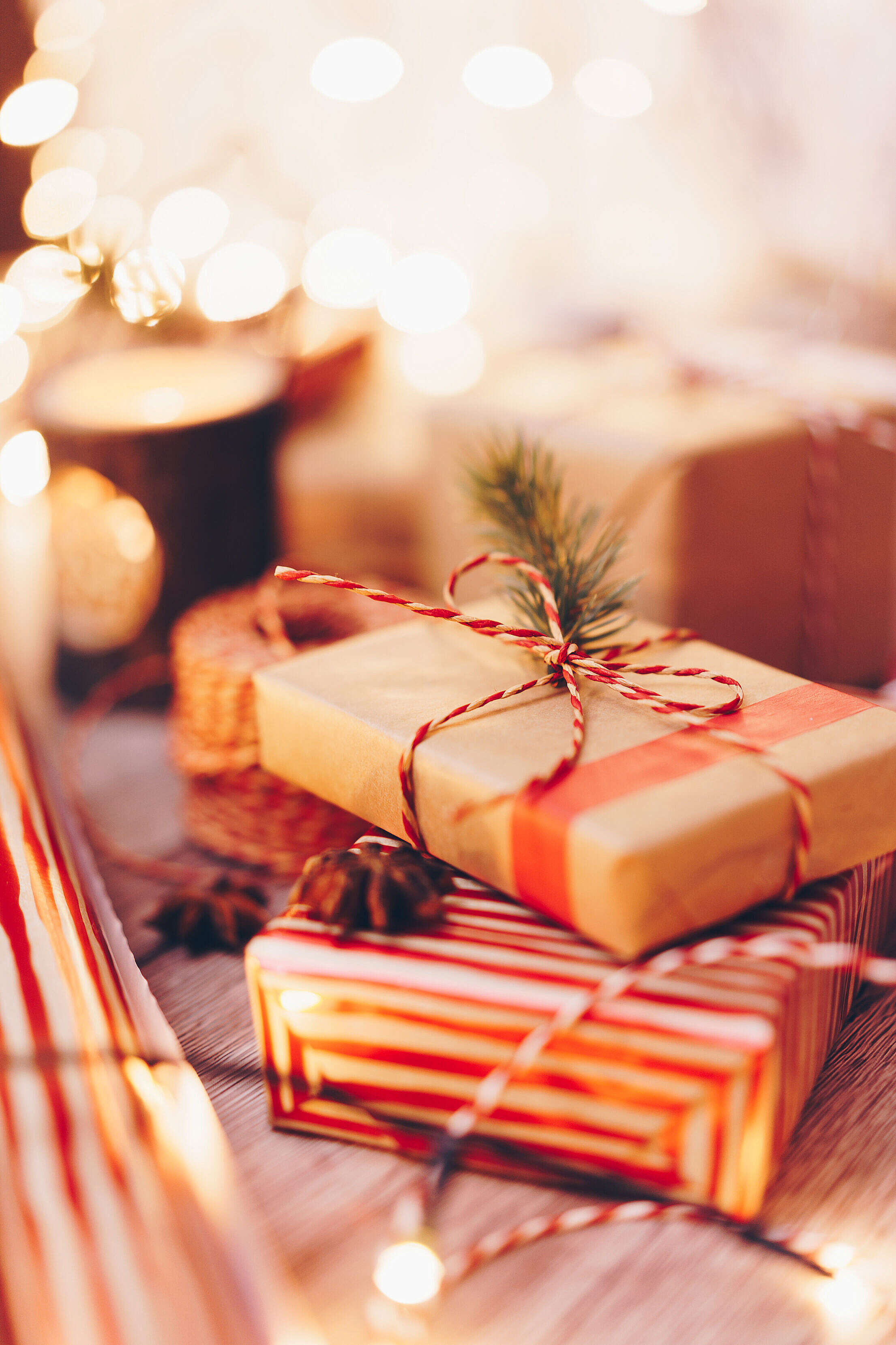 Beautifully Wrapped Christmas Presents Free Stock Photo