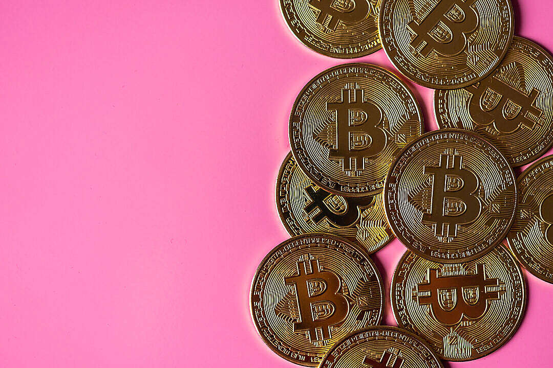 Download Bitcoin Coins on Pink Background FREE Stock Photo
