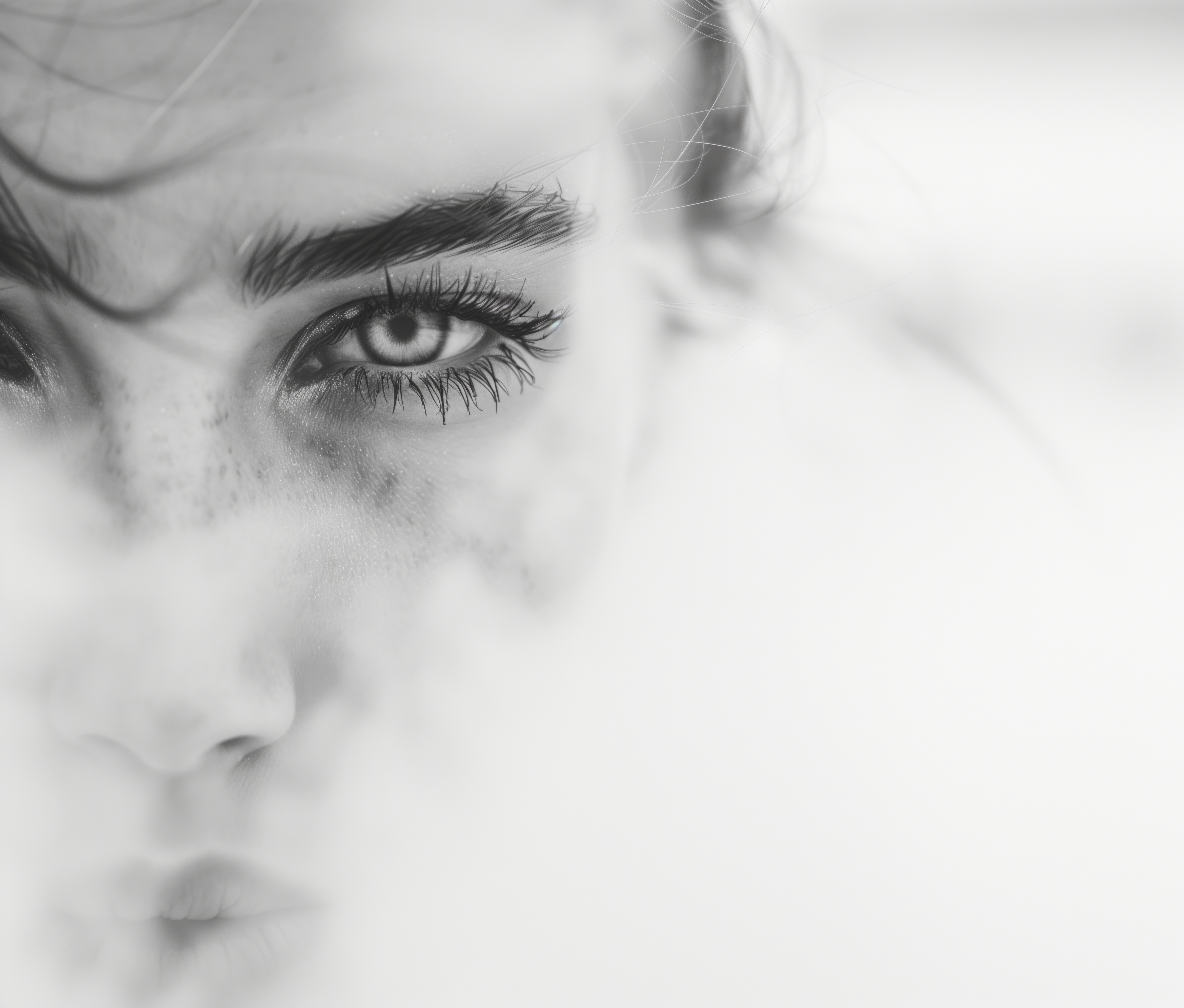 Black and White Portrait of a Woman Hiding in White Smoke Free Stock Photo