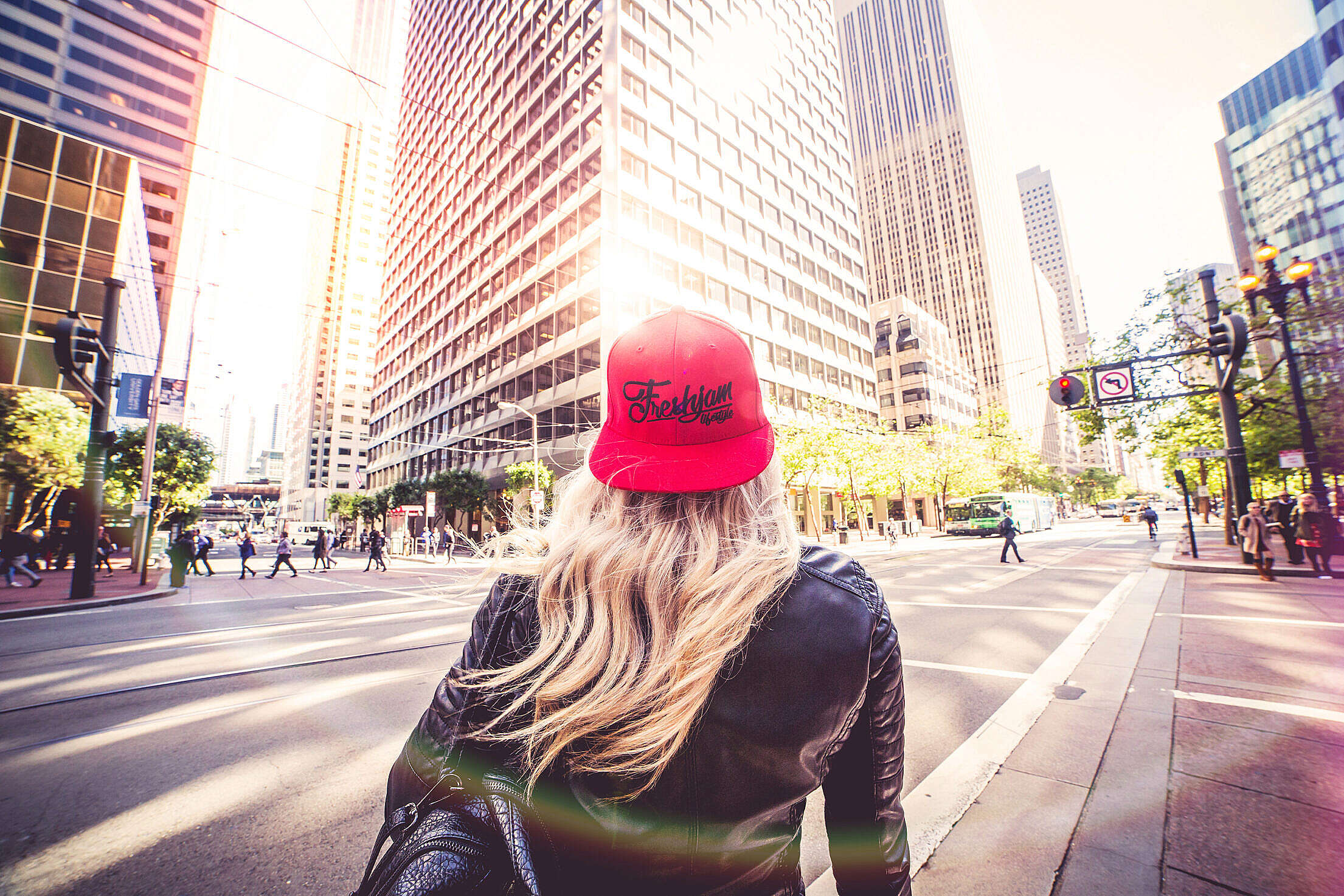 Blonde Woman Walking Alone On San Francisco Streets Free Stock Photo