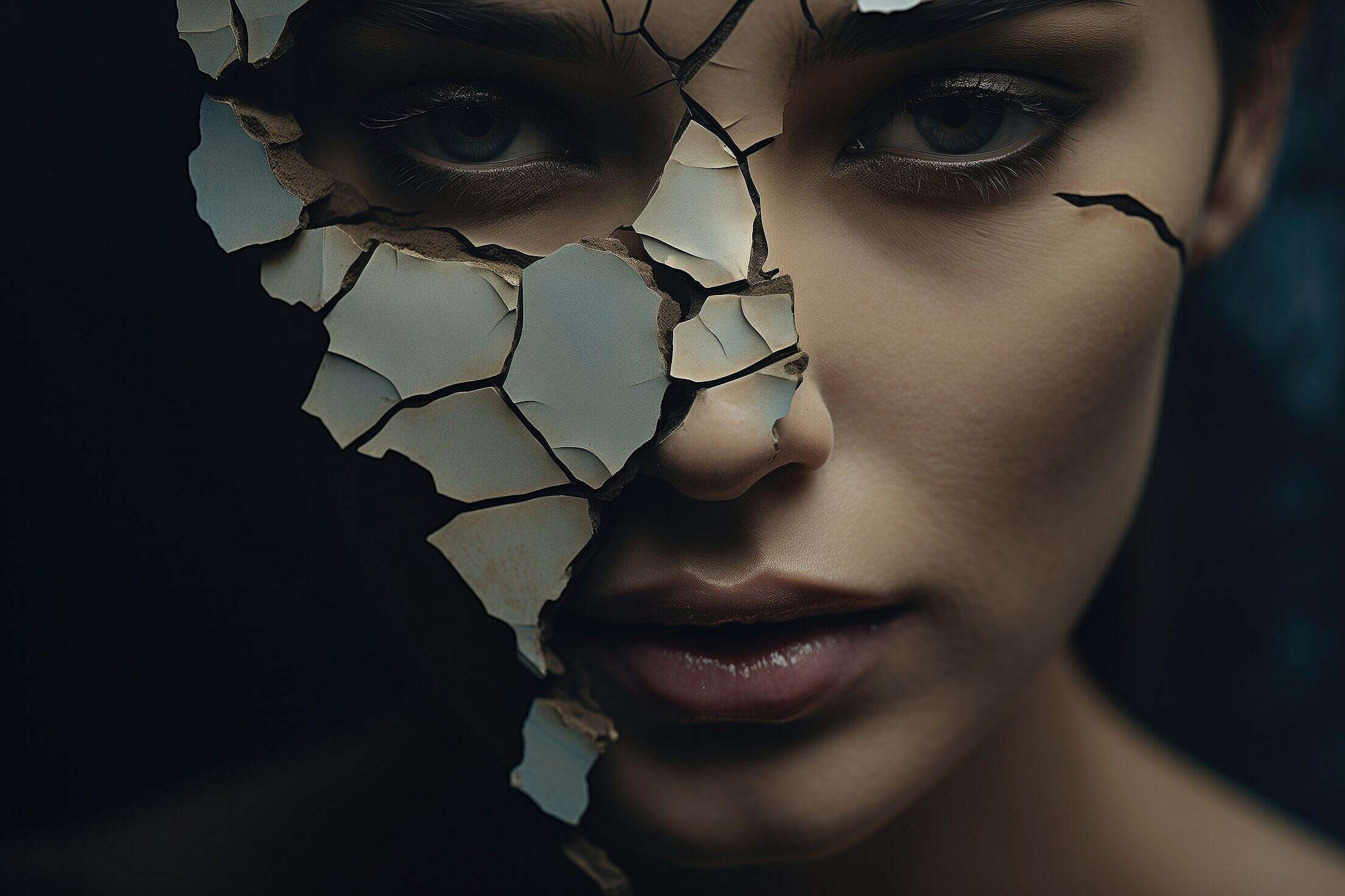 Broken Woman Face Portrait Falling into Pieces Free Stock Photo picjumbo