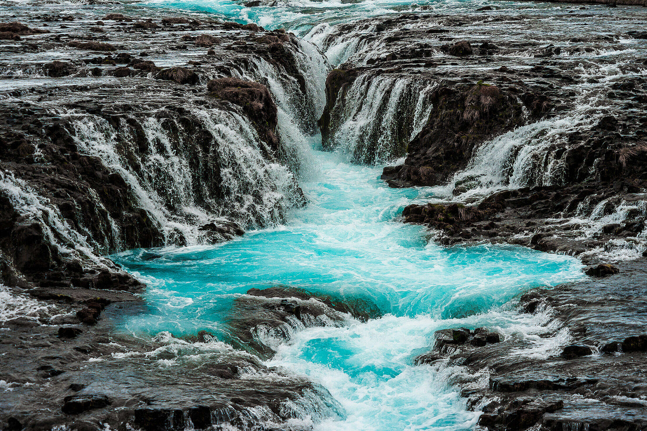 Bruarfoss Beautiful Blue Waterfall in Iceland Free Stock Photo