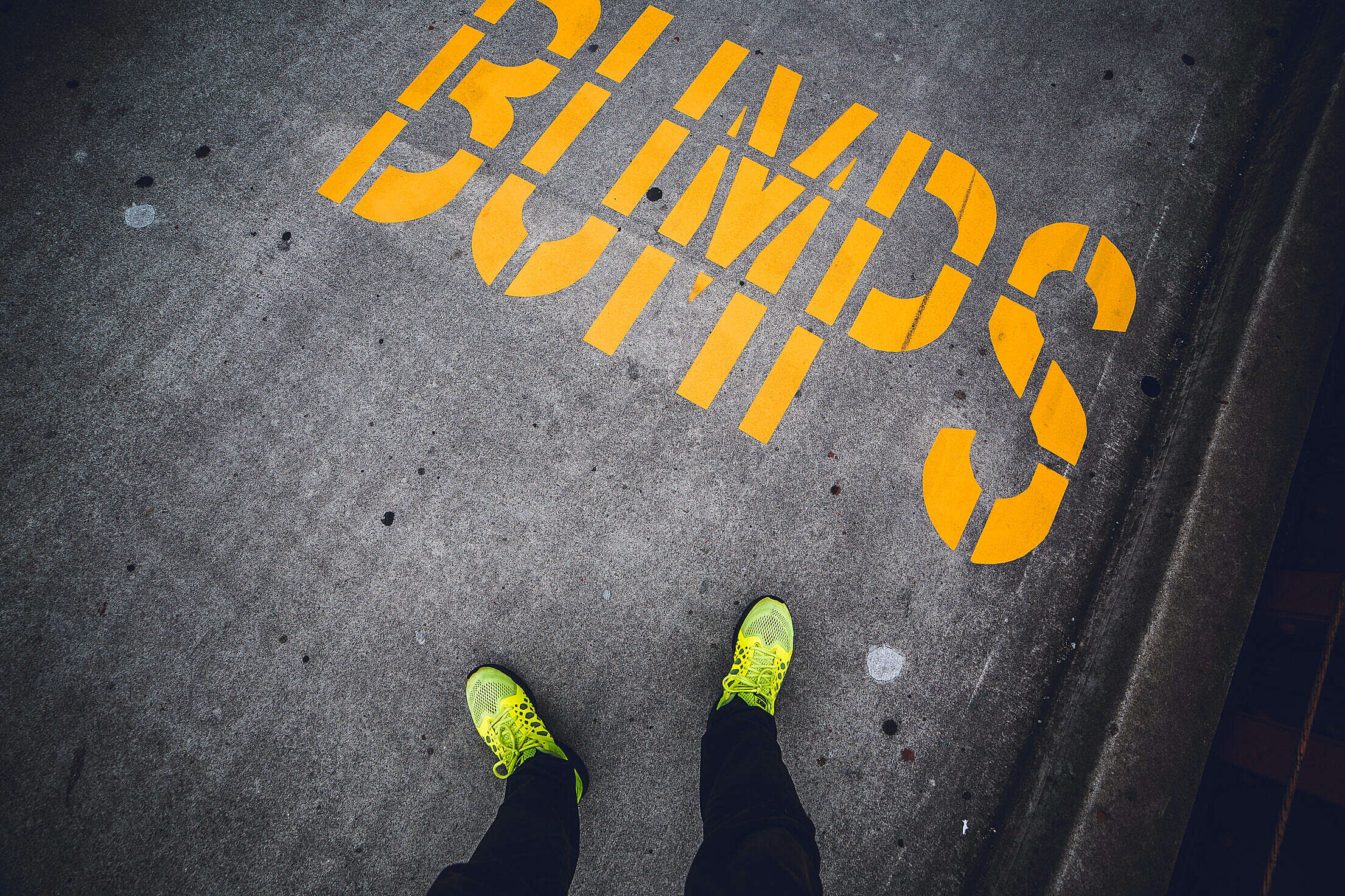 BUMPS Yellow Sidewalk Road Marking Free Stock Photo