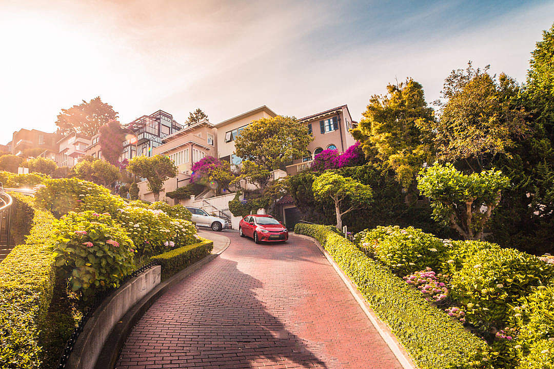 Cars Descending Lombard Street in San Francisco, California