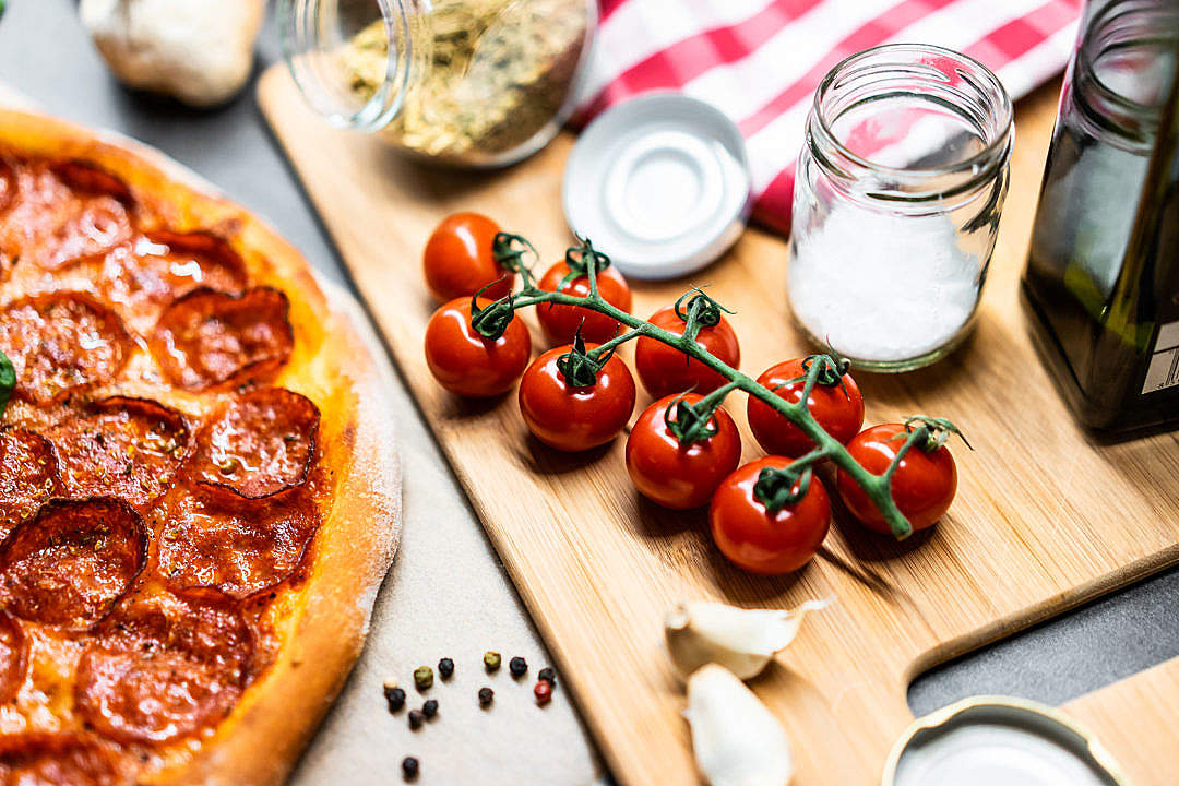 Download Cherry Tomatoes and Pizza FREE Stock Photo