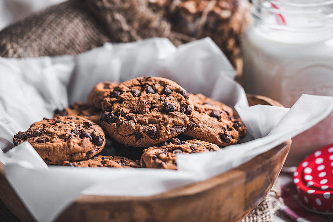 Download Chocolate Chip Cookies in a Basket FREE Stock Photo