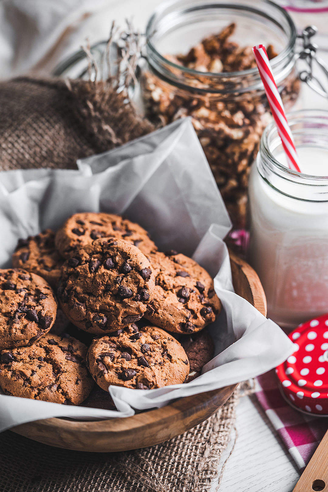 Download Chocolate Cookies with Milk Vertical FREE Stock Photo