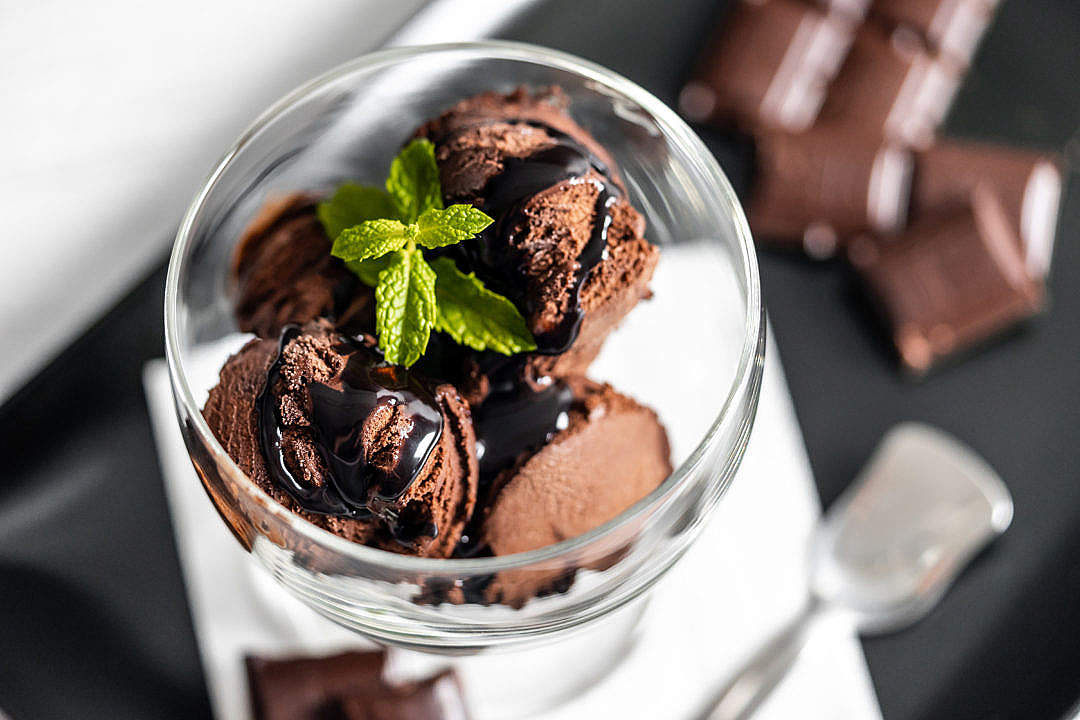 Chocolate Ice Cream Scoops in a Glass