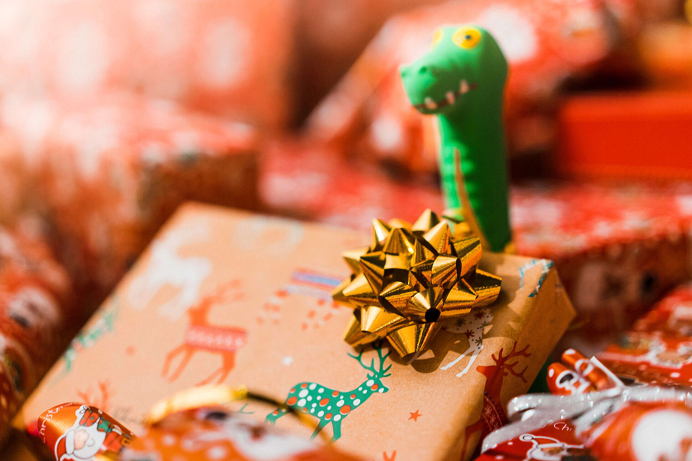 Christmas Gift Wrap Decoration Close Up Free Stock Photo