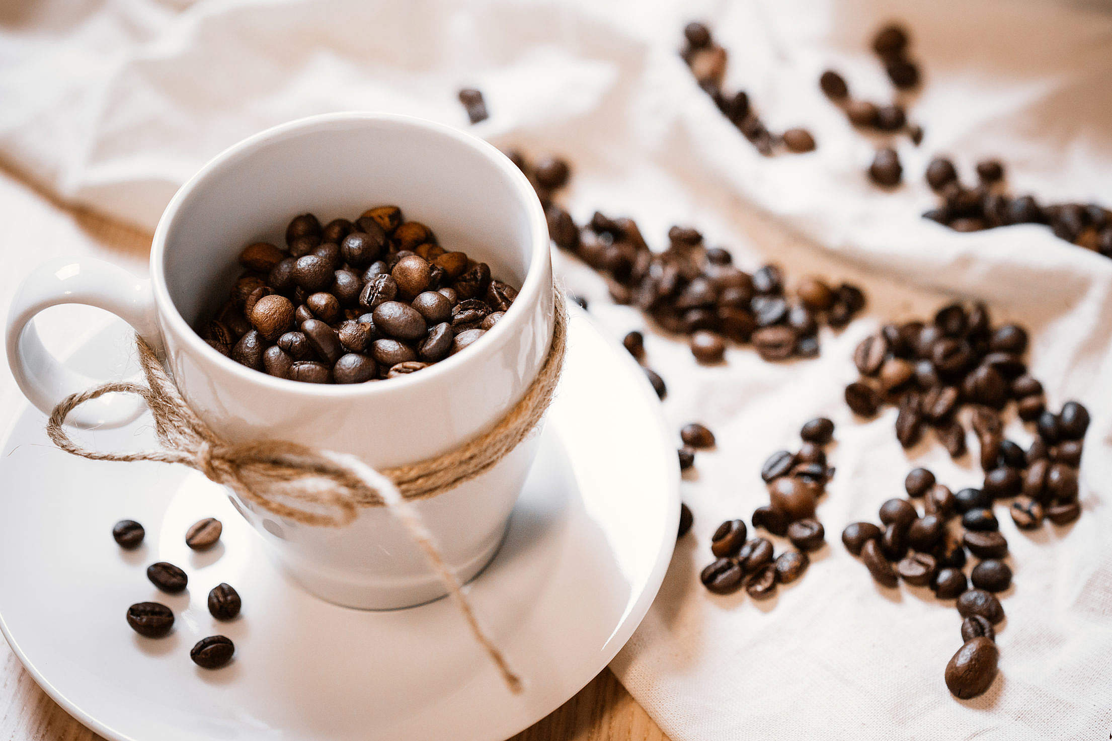 Coffee Cup and Beans Still Life Free Stock Photo