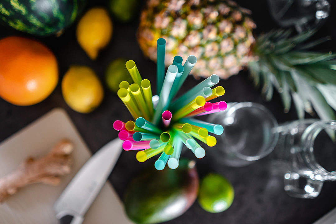 Download Colored Plastic Straws Ready for Party FREE Stock Photo