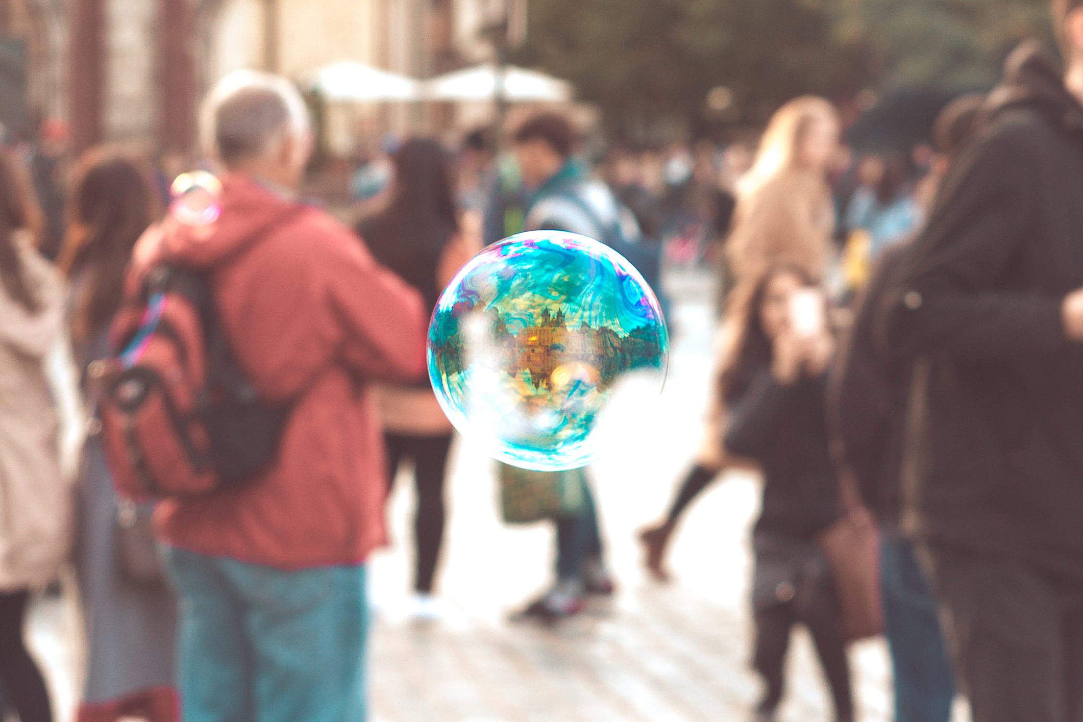 Colorful Bubble With Reflection of Prague Buildings Free Stock Photo