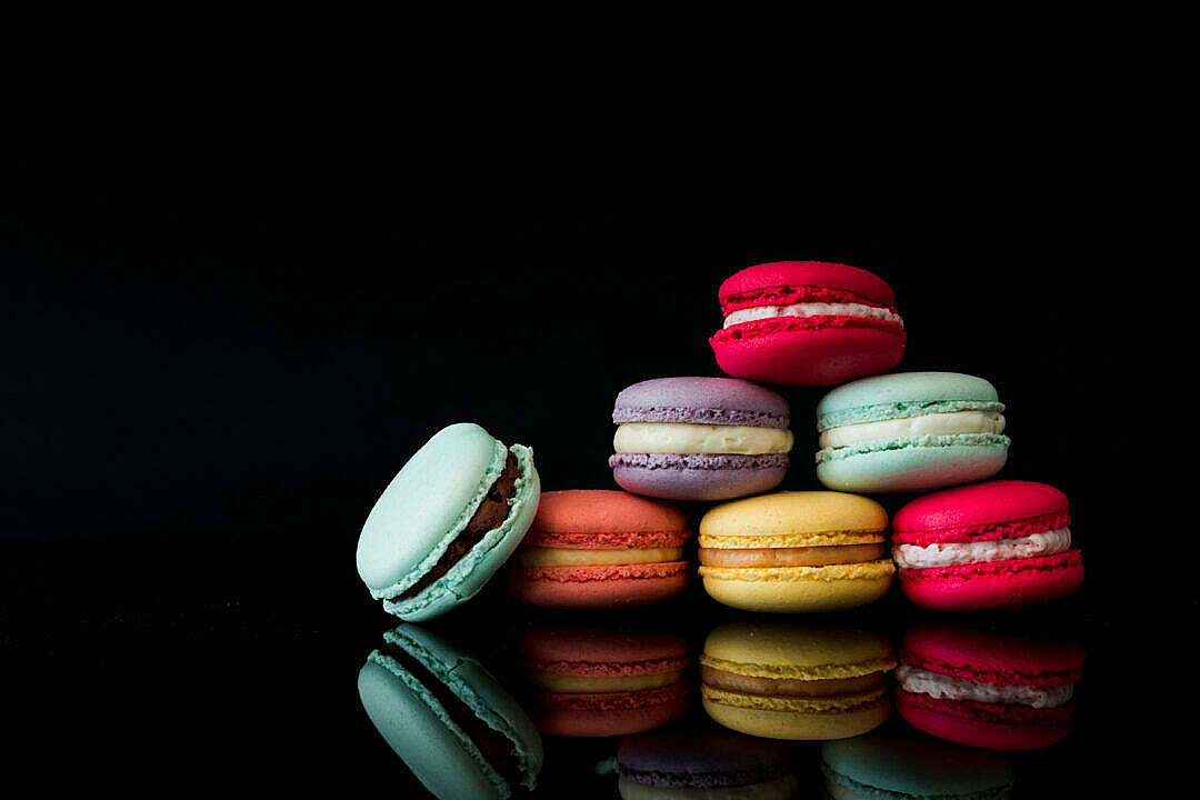 Colorful Macarons Still Life Black Background