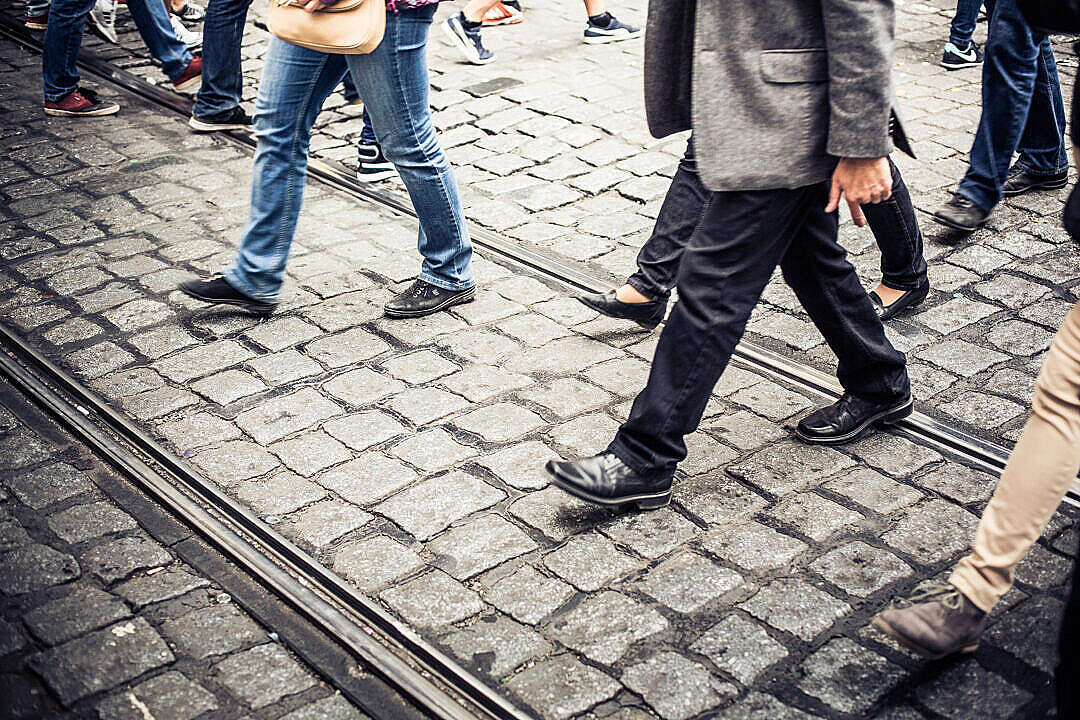 Download Crowd of People Crossing an Old Prague Road FREE Stock Photo