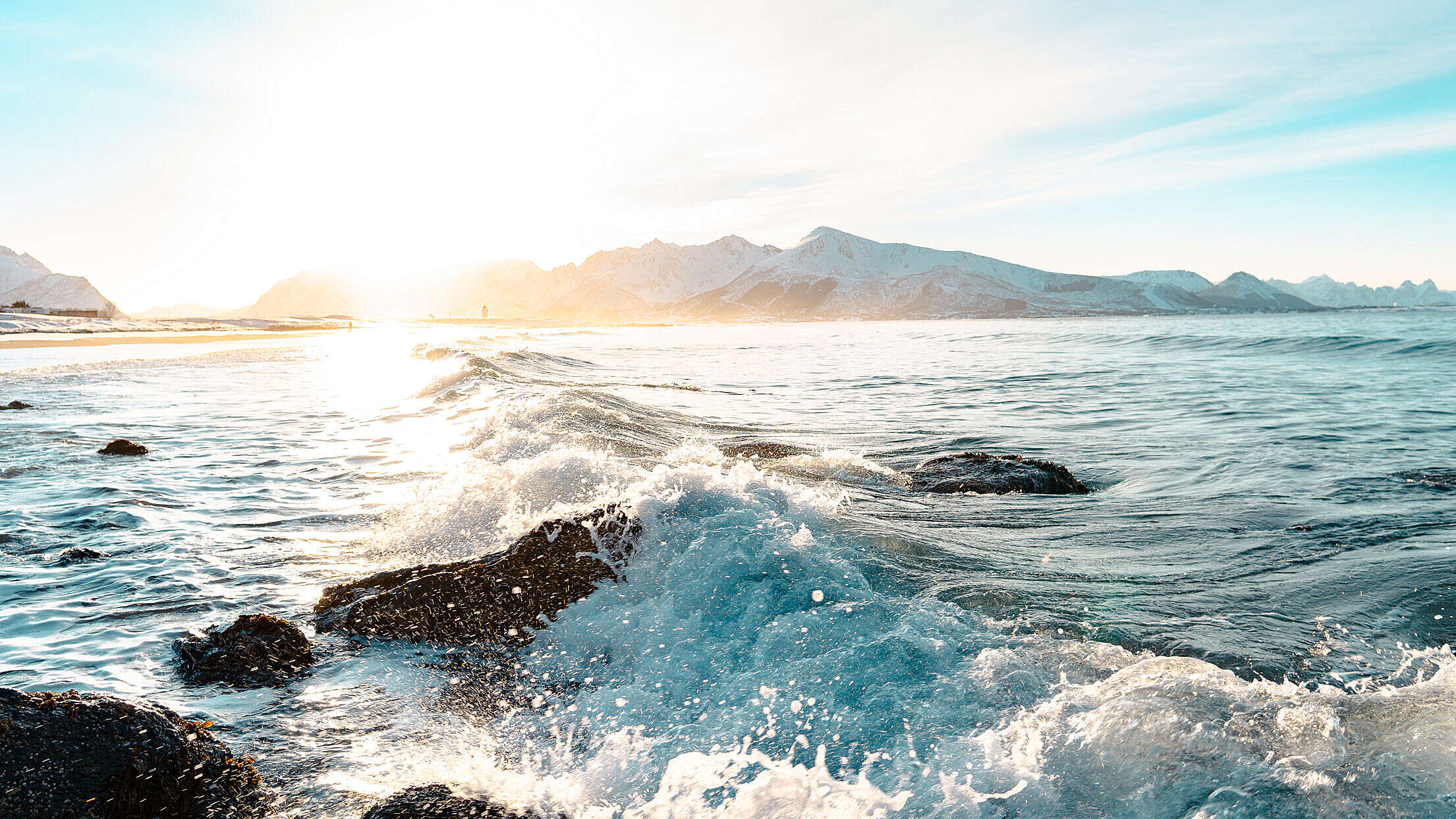 Crushing Wave near Norwegian Shore Free Stock Photo