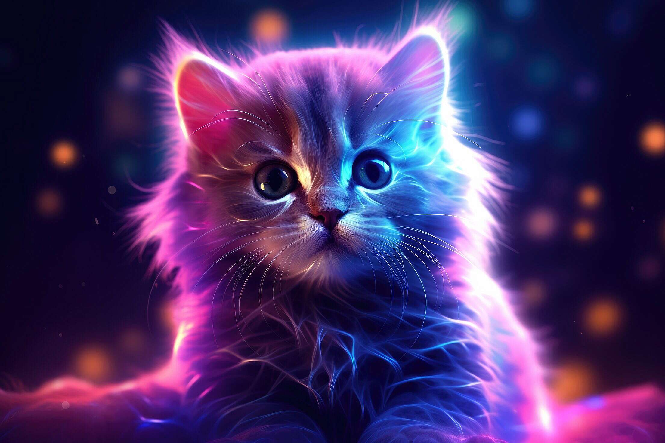 Cute Neon Glowing Kitten Free Stock Photo | picjumbo