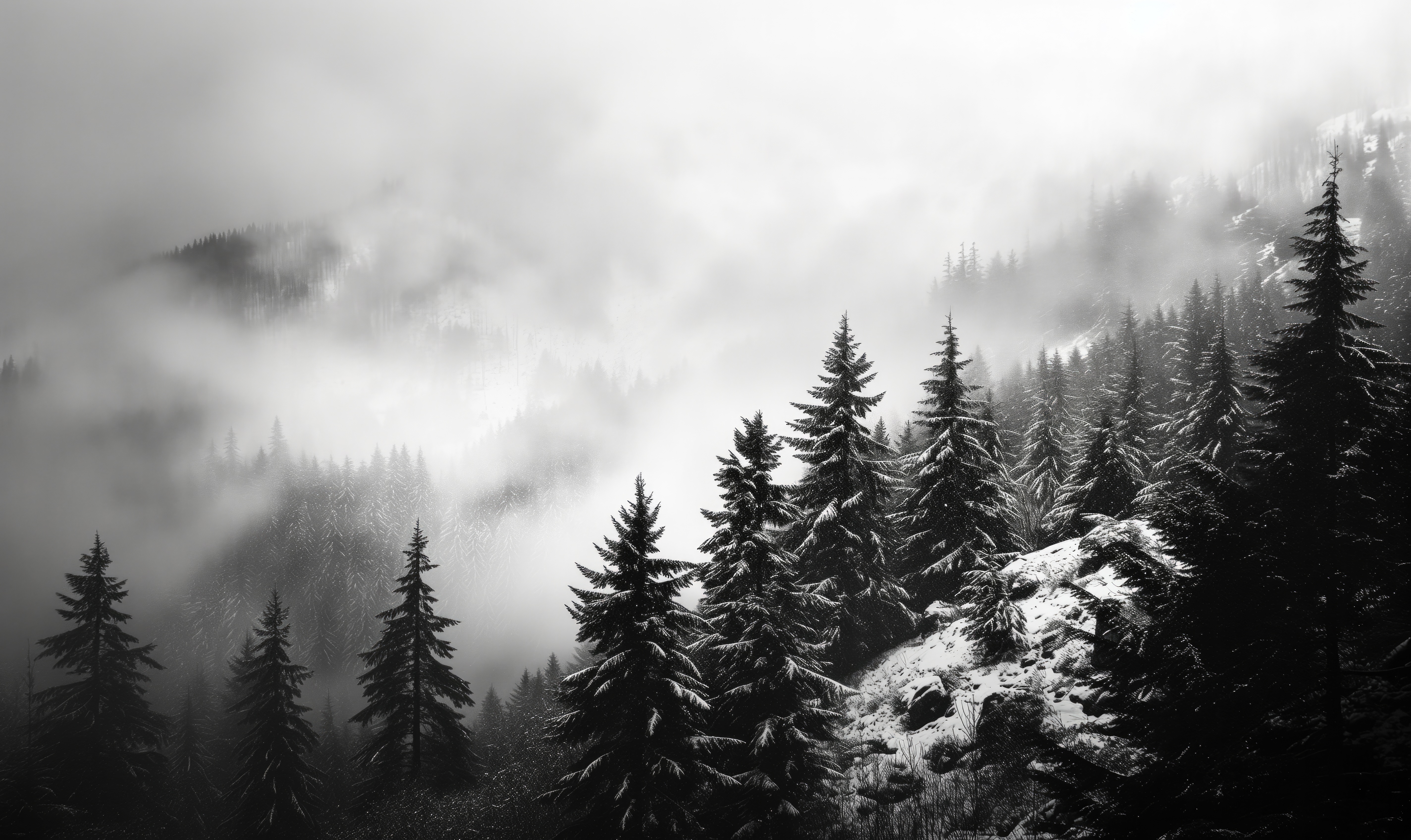 Premium Photo  Foggy night jungle forest dark trees in white mist