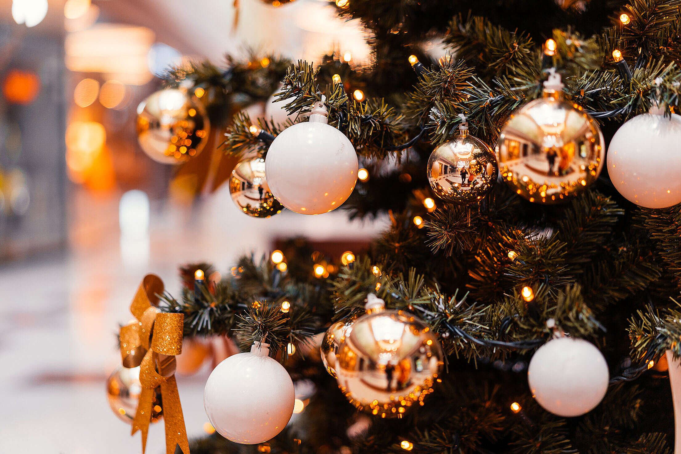 Decorated Christmas Tree in a Mall Close Up Free Stock Photo | picjumbo