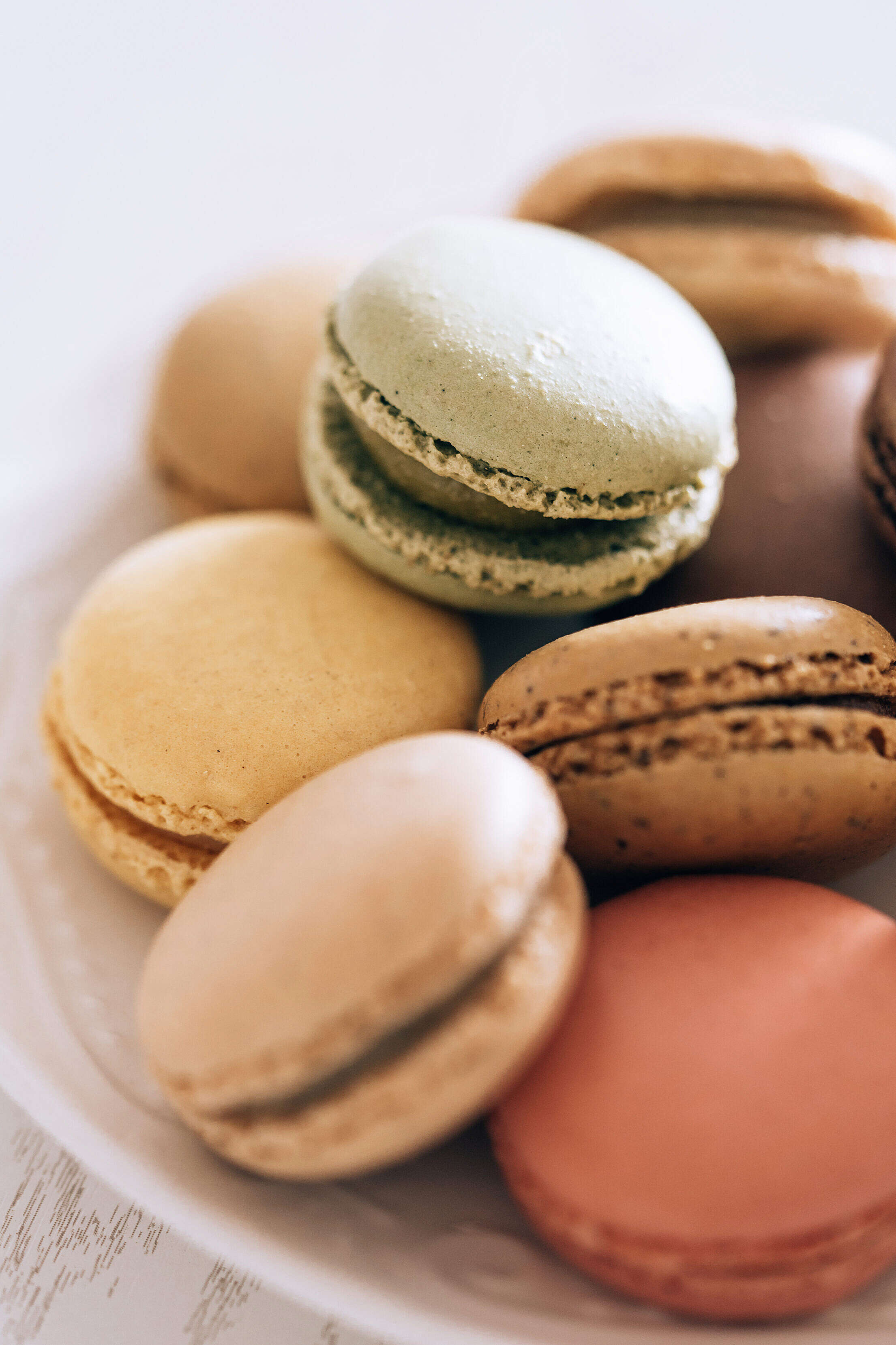 Delicious Homemade Macarons on a Plate Free Stock Photo