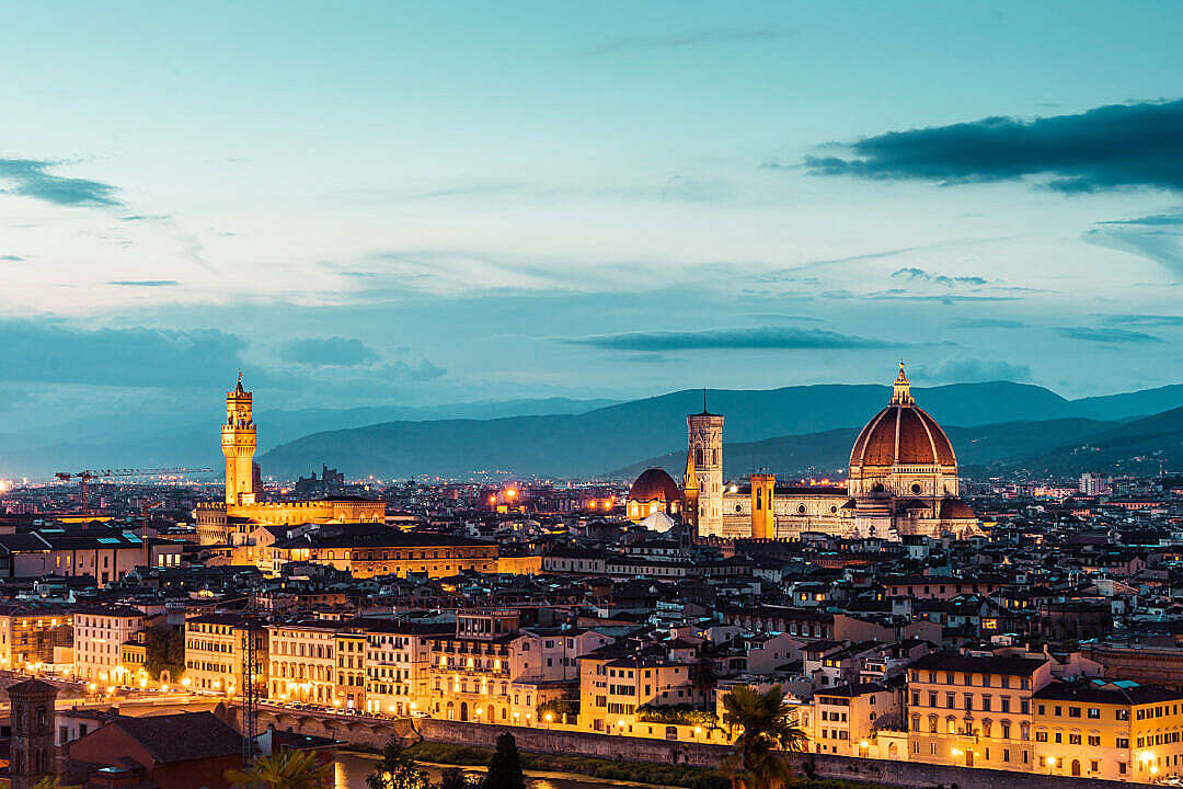 Duomo S. Maria del Fiore and Palazzo Vecchio in the Evening (Florence, Italy)