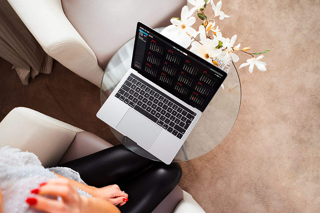 Download Elegant Woman Working in Luxury Café FREE Stock Photo