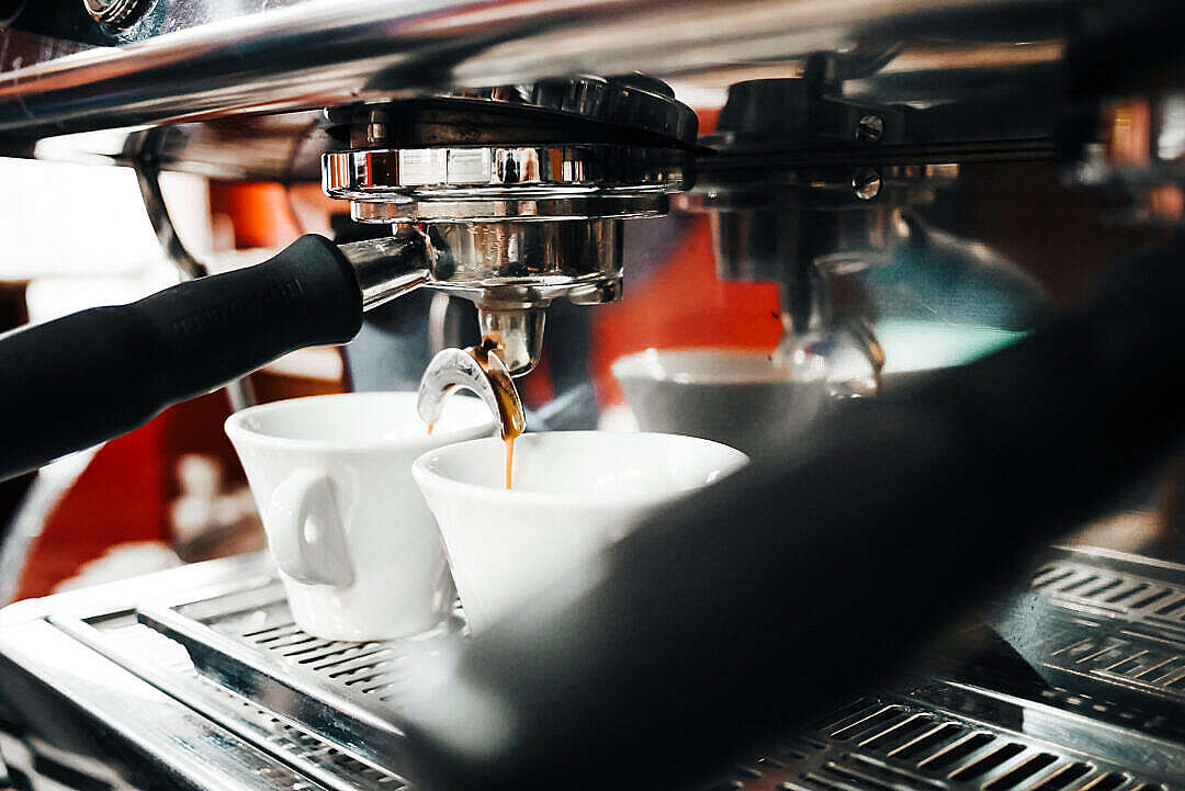 Espresso Machine Making Coffee in Bar