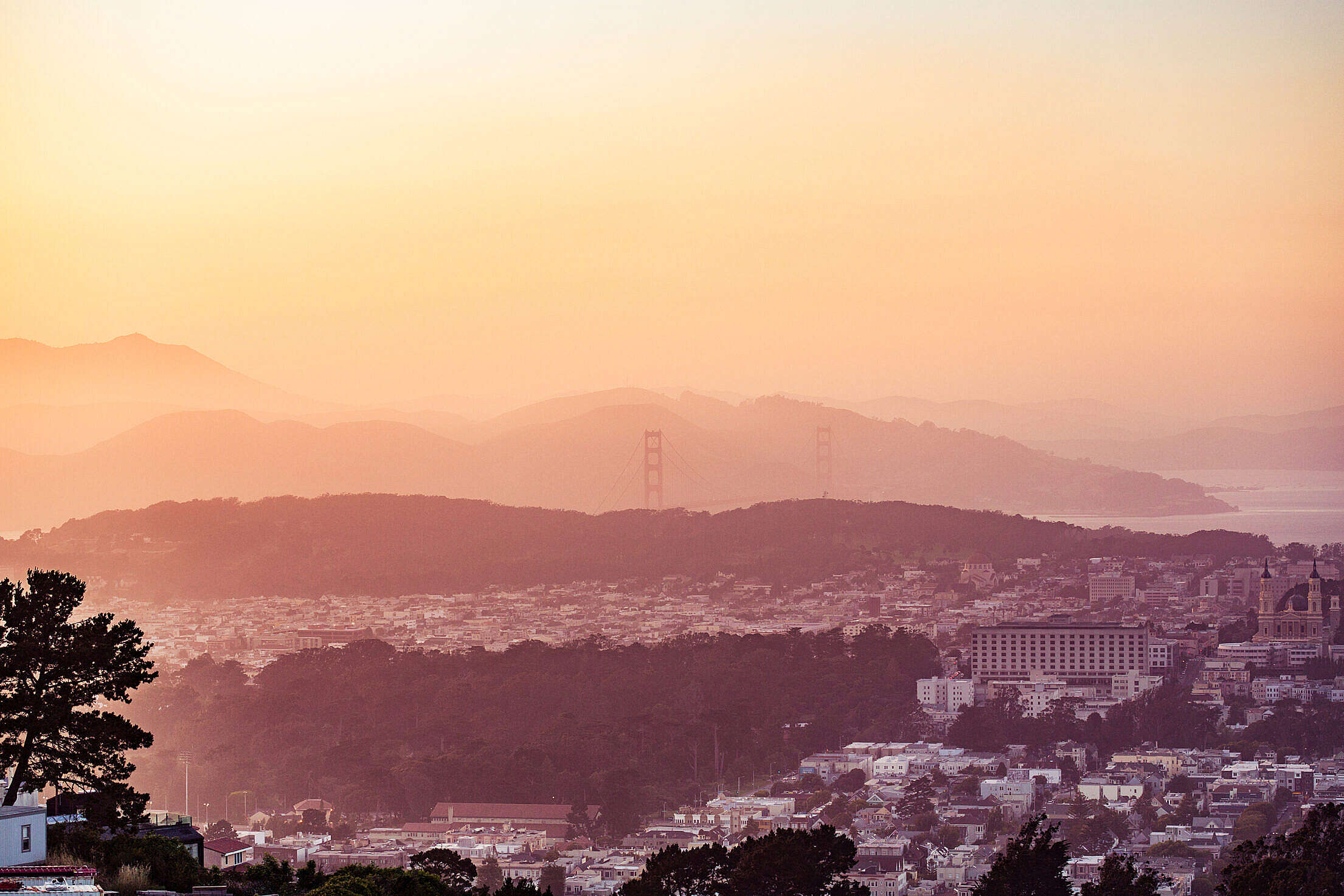 Evening San Francisco Hills with The Golden Gate Bridge in The Distance Free Stock Photo