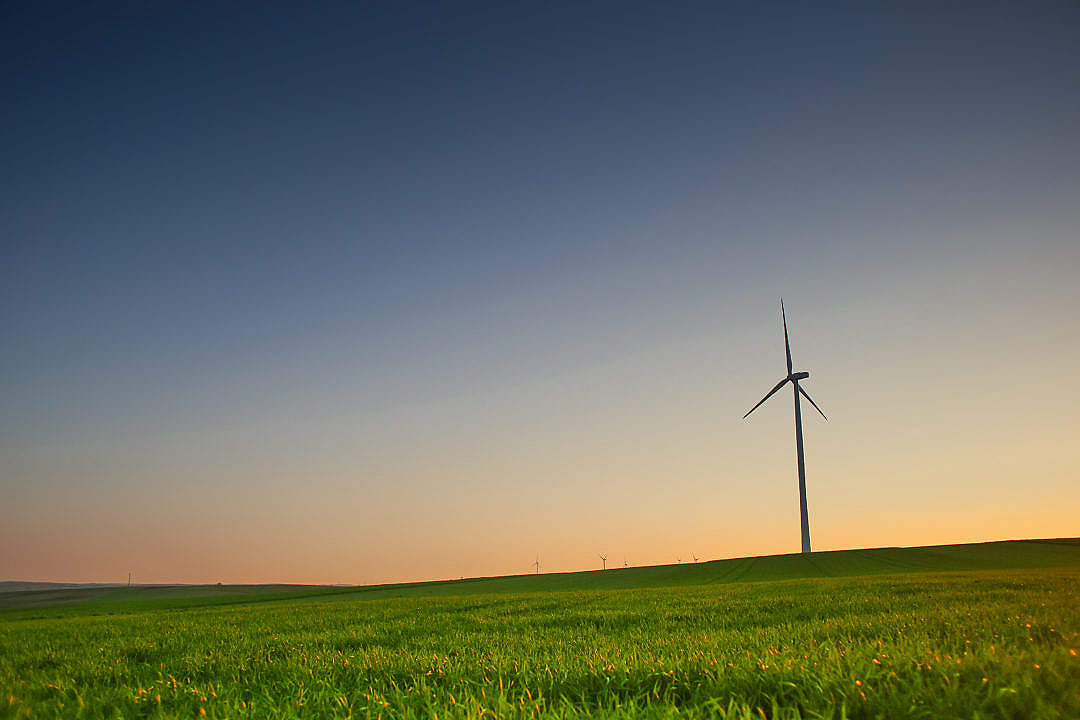 Download Evening Scenery with a Windmill FREE Stock Photo