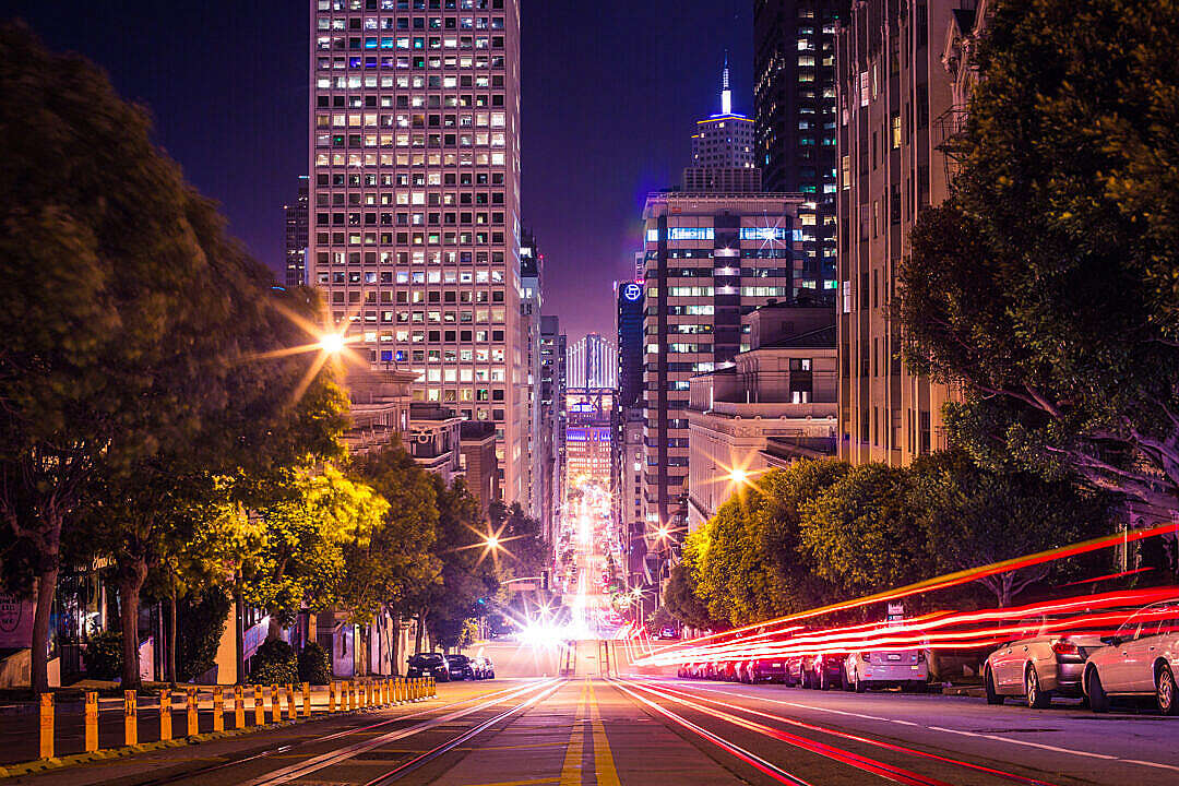 Download Famous California Street in San Francisco at Night FREE Stock Photo