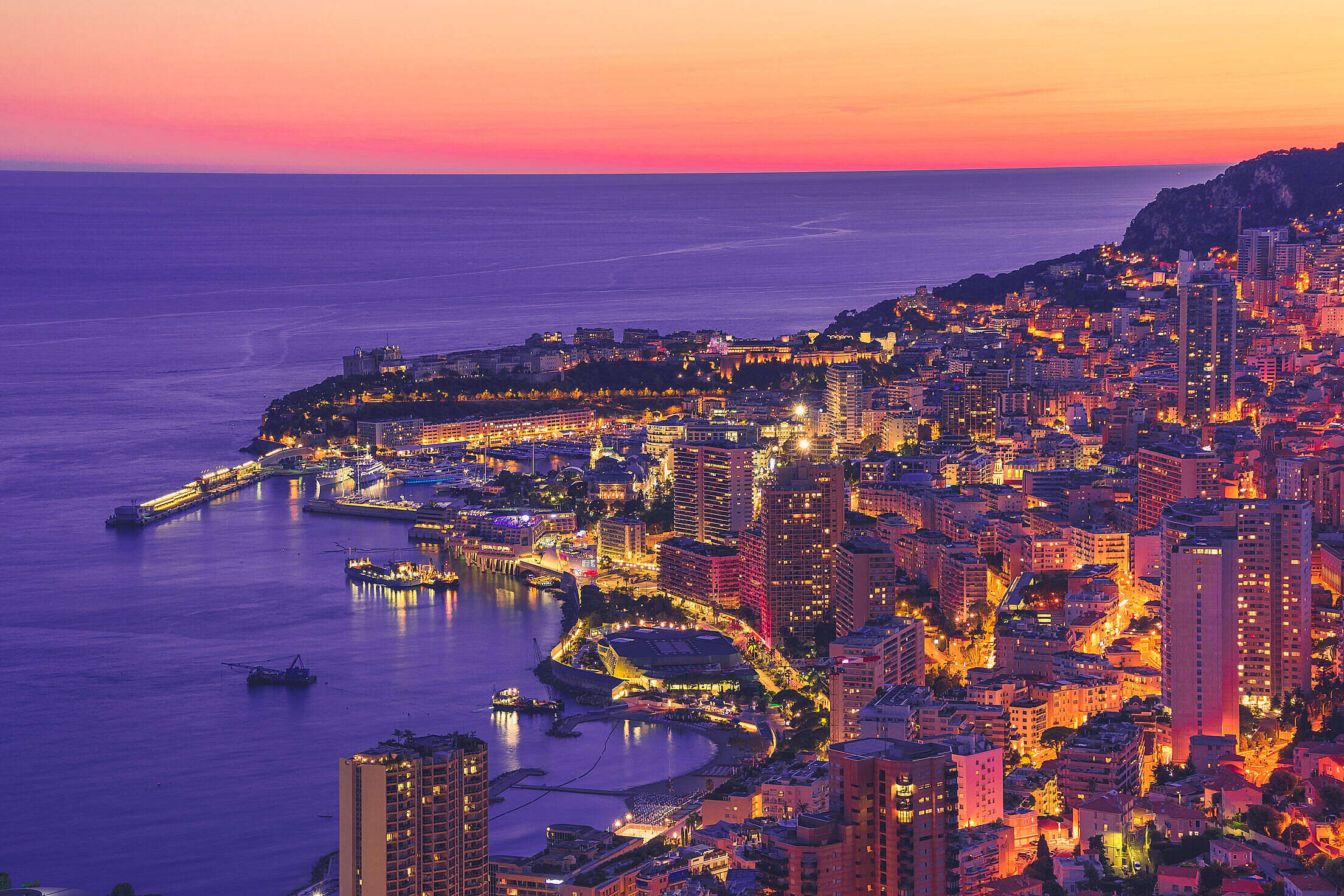 Fancy Monaco City View at Night Free Stock Photo