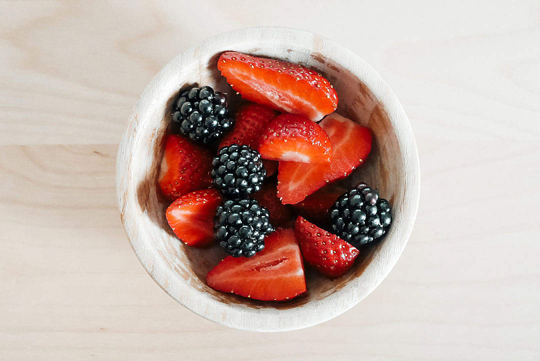 Download Fresh Strawberries and Blackberries in Little Bowl FREE Stock Photo