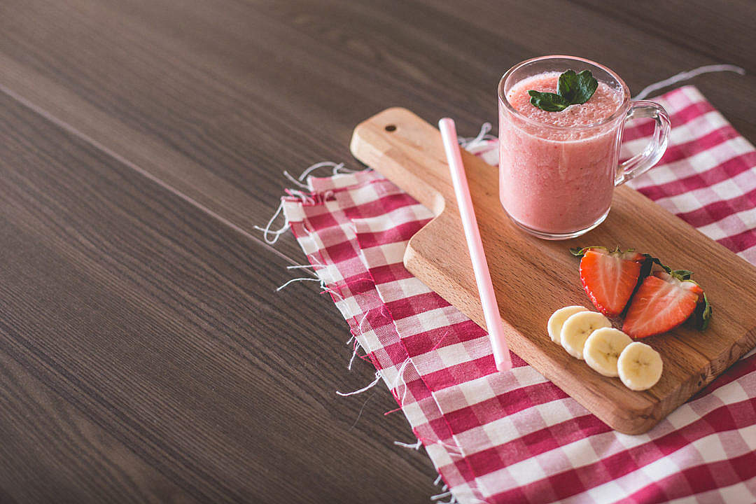 Download Fresh Strawberries & Bananas Smoothie FREE Stock Photo