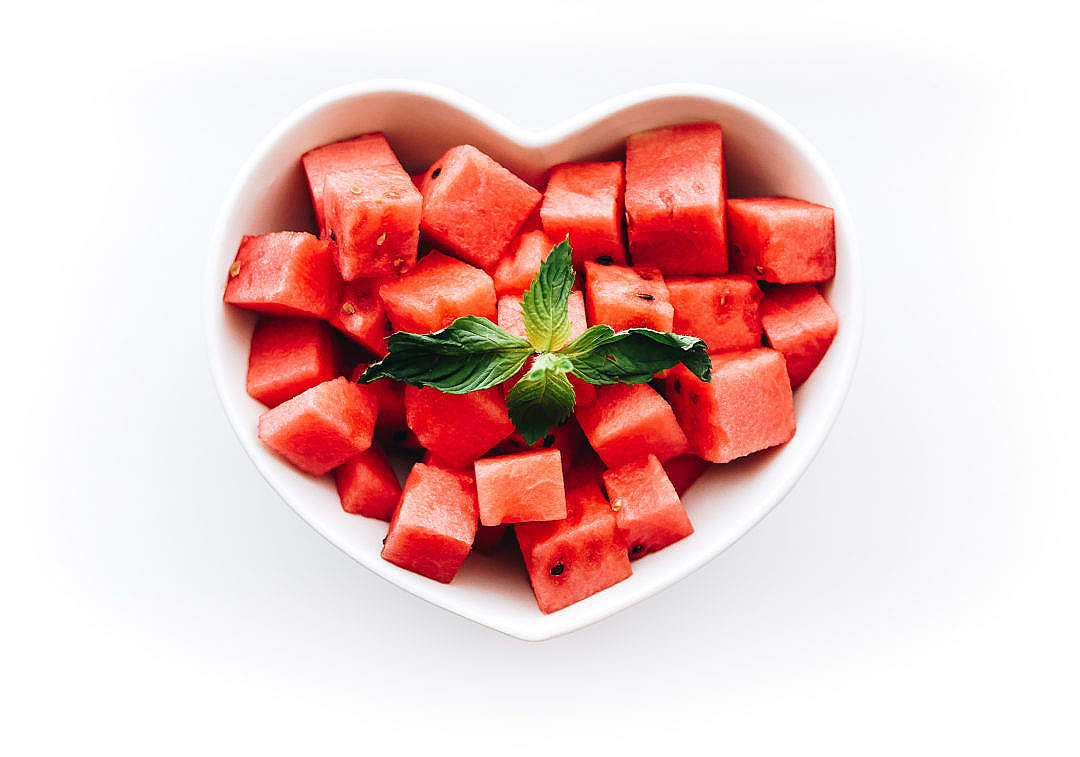 Fresh Watermelon in Heart-Shaped Bowl