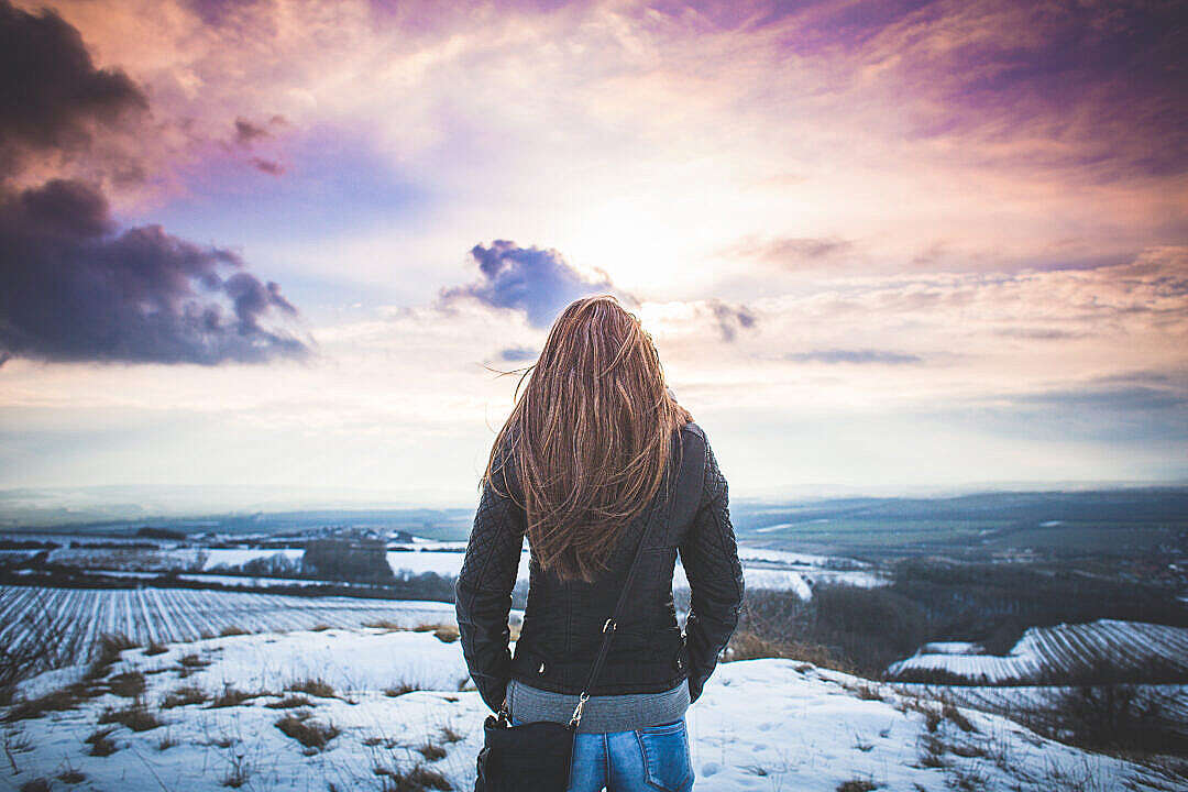 Girl from Behind with Fantasy Sky