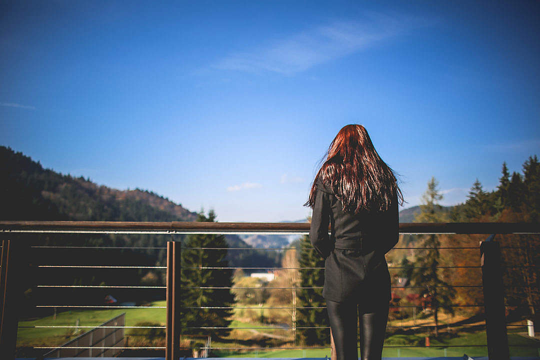 Girl Looking At Landscape Nature