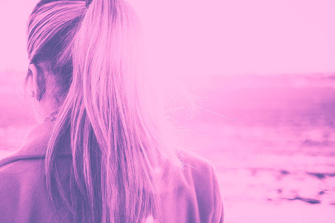Download Girl Turned Back in Violet Duotone FREE Stock Photo