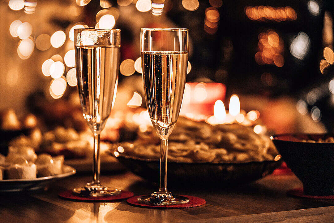 Download Glasses with Champagne NYE Party Celebration Night Drinks FREE Stock Photo