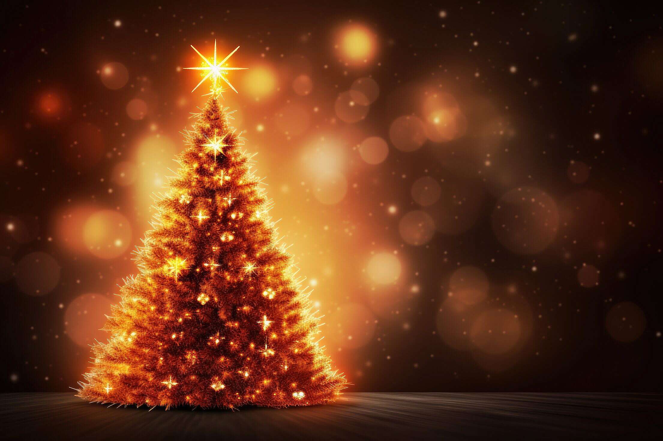 Glowing Golden Christmas Tree Free Stock Photo | picjumbo