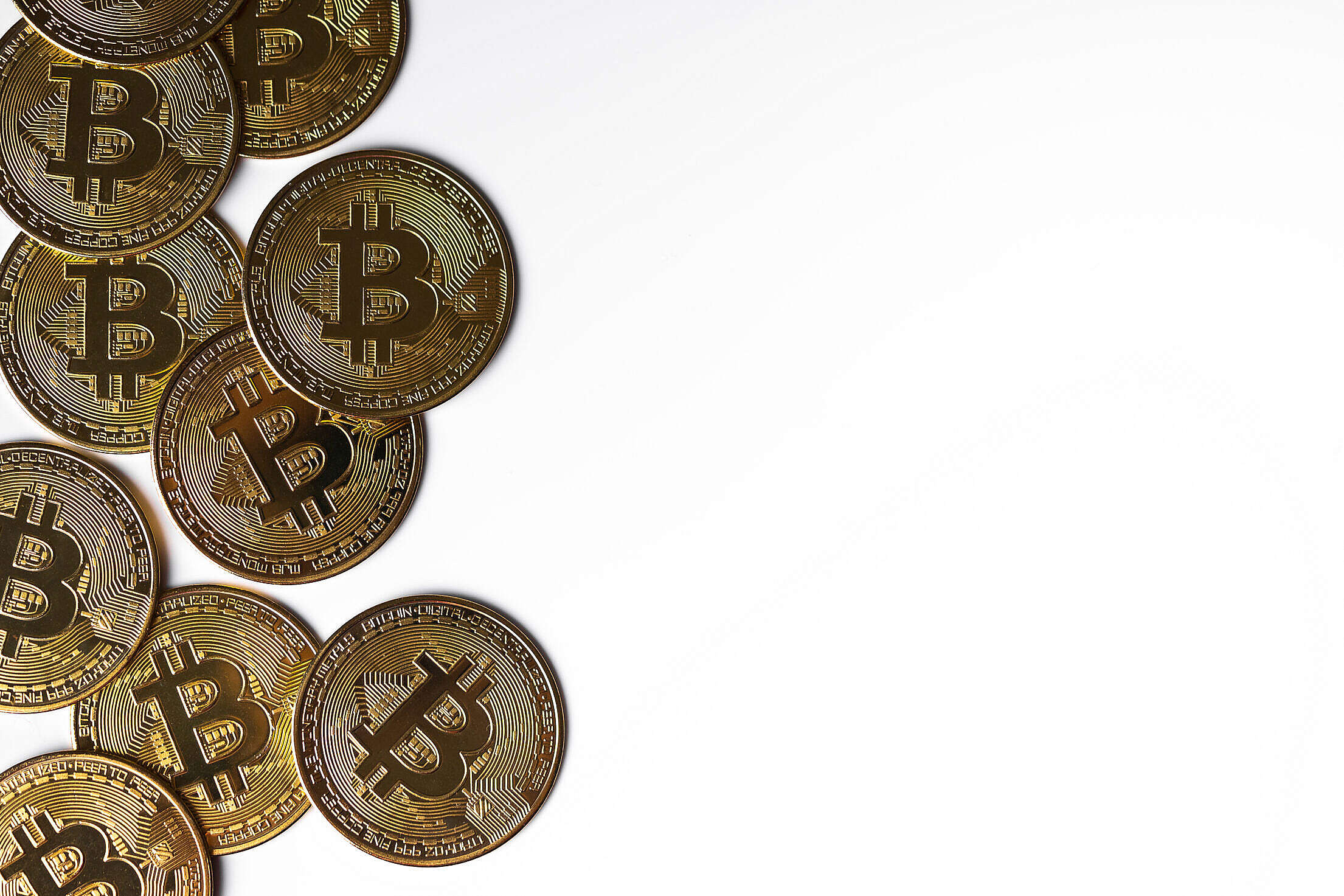 Golden Crypto Bitcoin Coins with Copy Space Free Stock Photo
