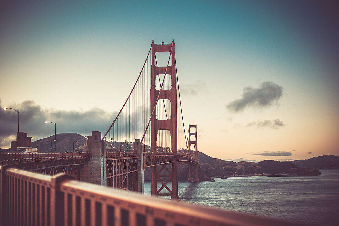 Download Golden Gate Bridge in San Francisco at Sunset Vintage Colors FREE Stock Photo