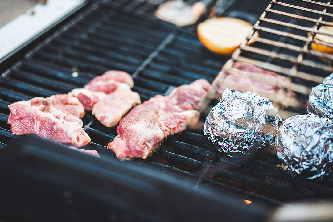 Download Grilled Meat on BBQ Garden Party FREE Stock Photo