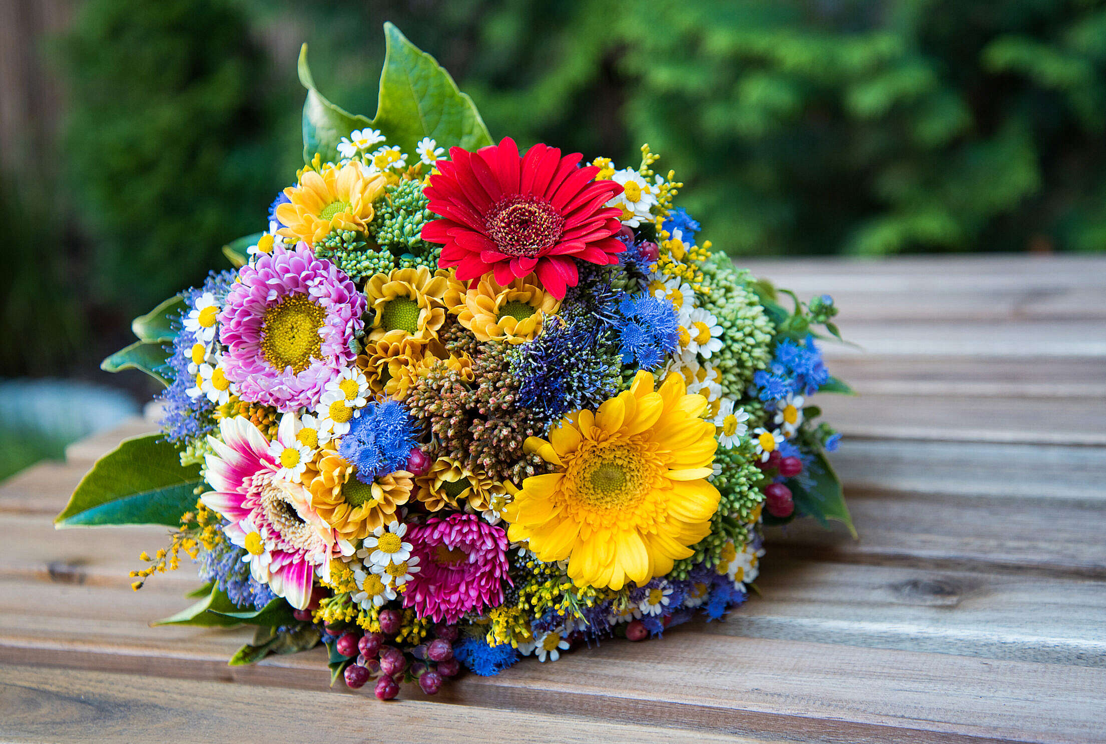 Hand-Tied Bouquet of Beautiful Colorful Flowers Free Stock Photo